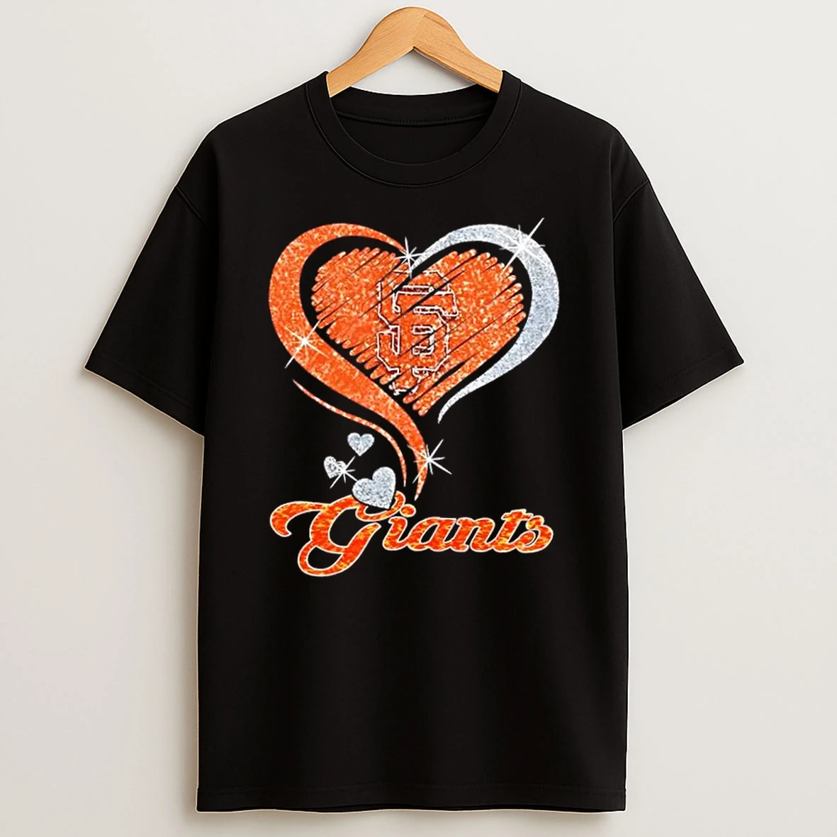 San Francisco Giants Baseball In Glitter Heart Fans T Shirt