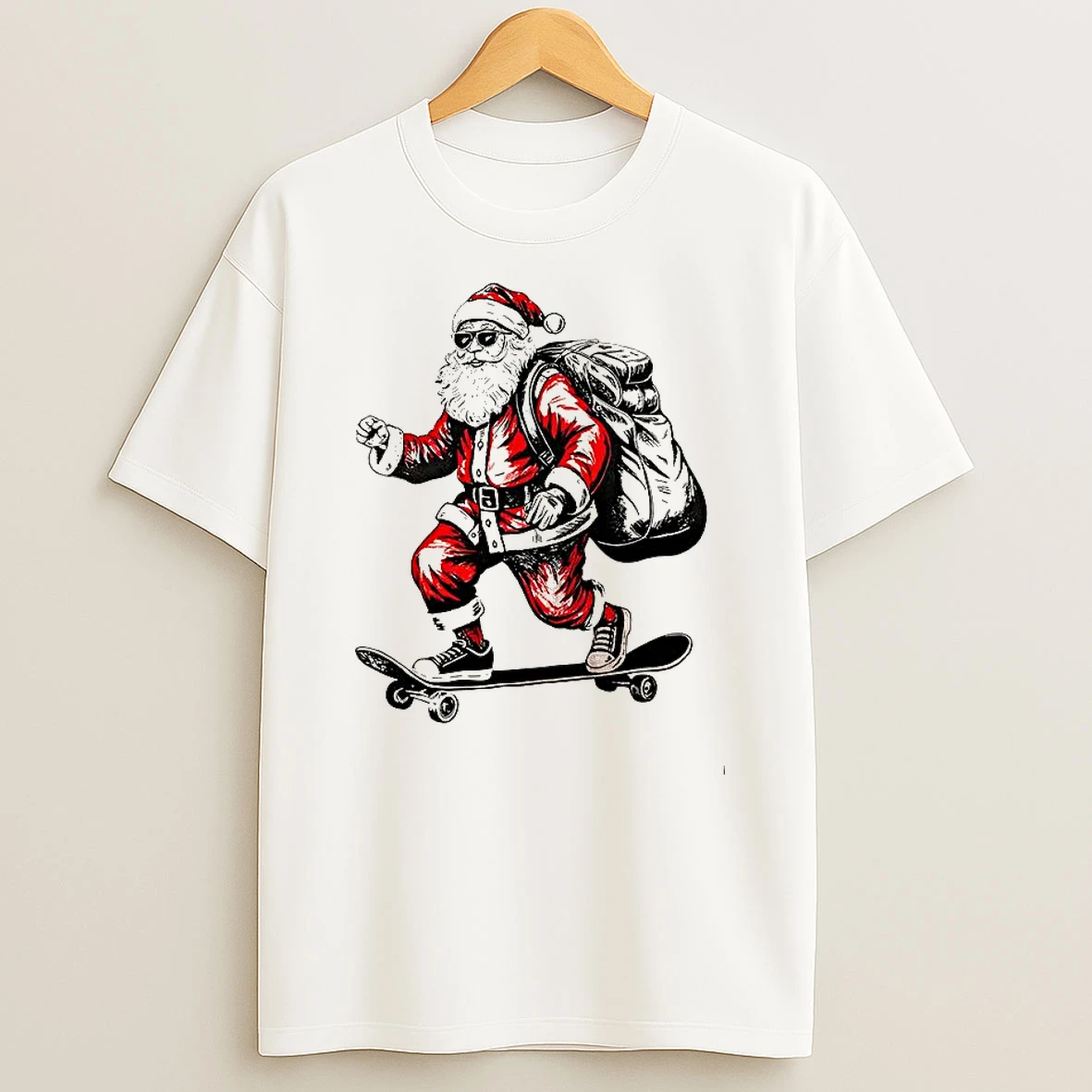 Santa Claus Skateboarding Christmas T Shirt