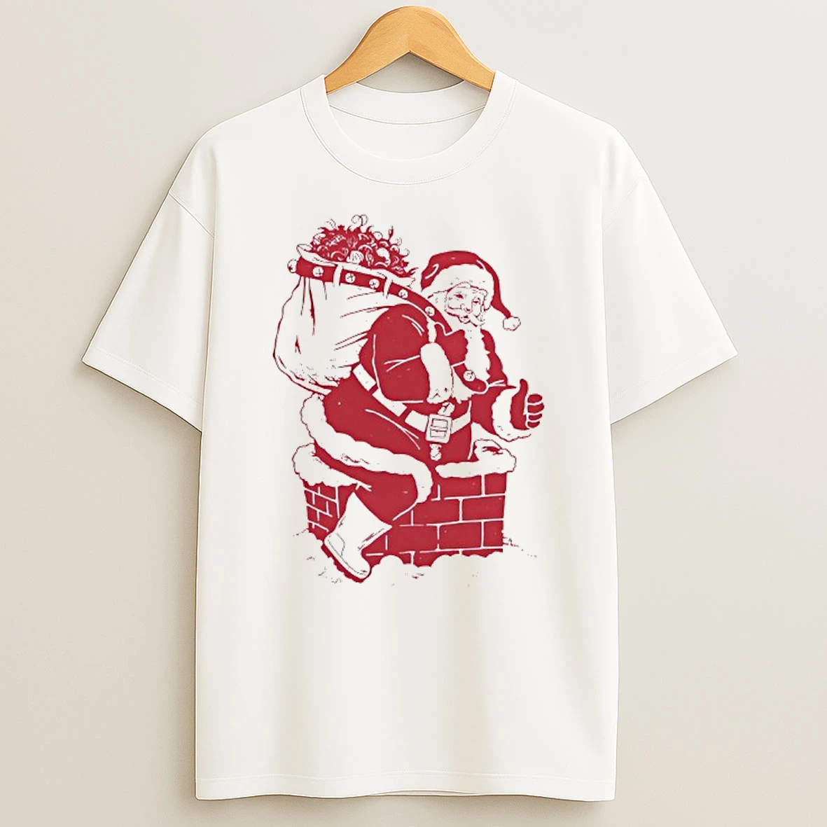 Santa Claus Climbs Into The House Through The Chimney Merry Christmas T Shirt