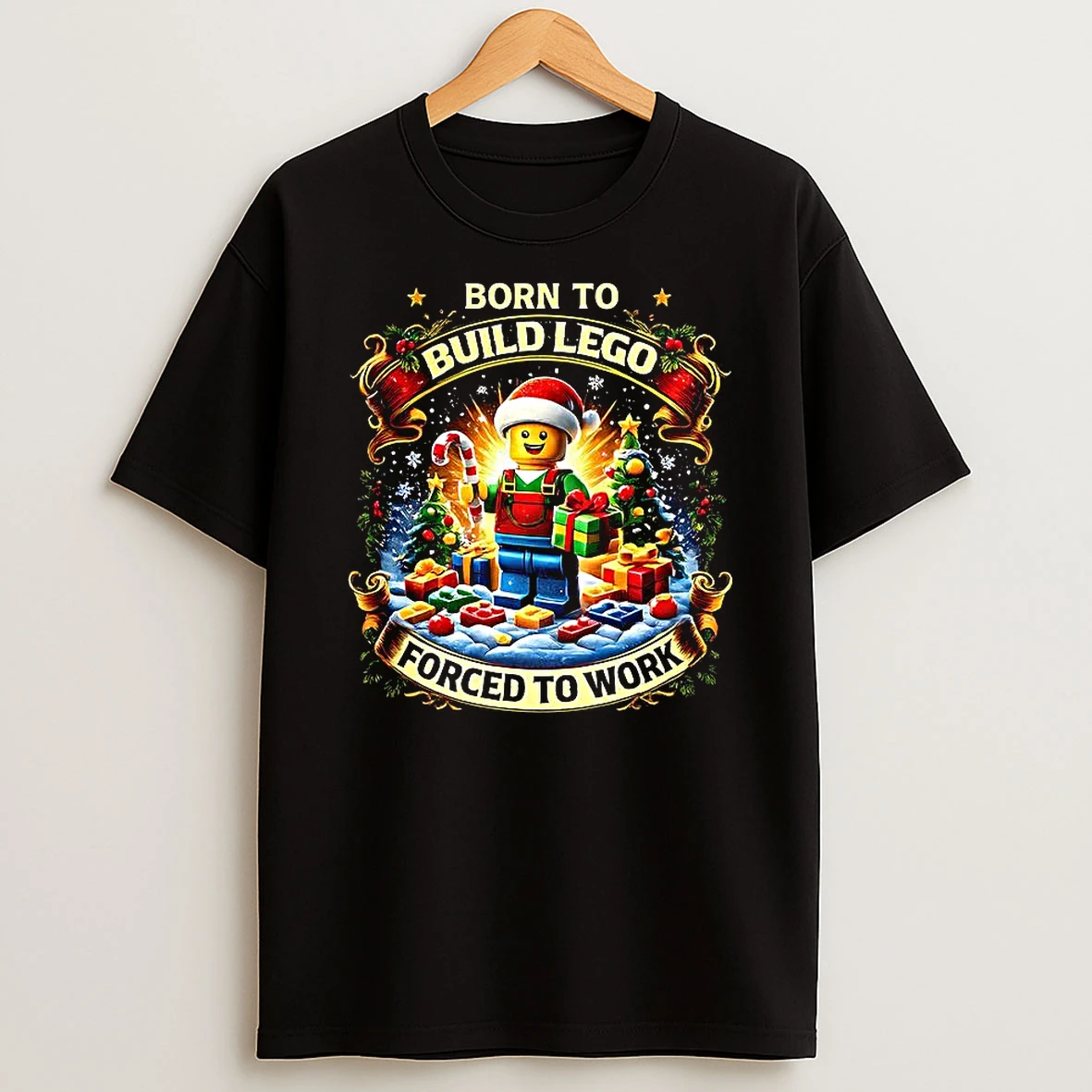 Santa Lego Born To Build Lego Forced To Work Christmas T Shirt