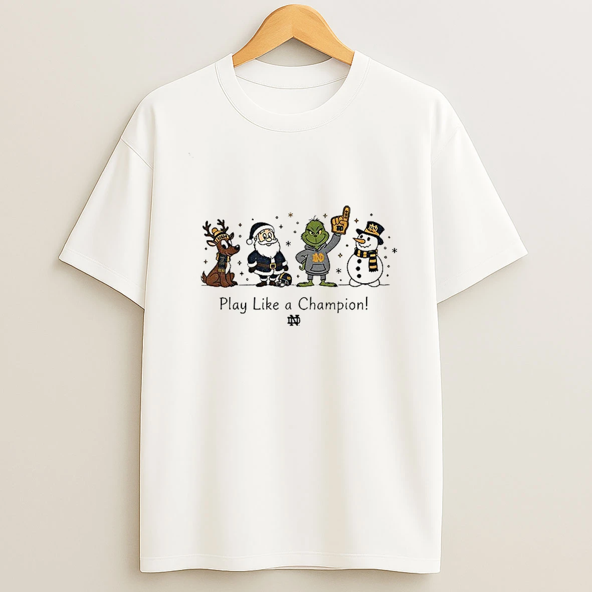 Santa Character Notre Dame Fighting Irish Football Play Like A Champion Christmas T Shirt