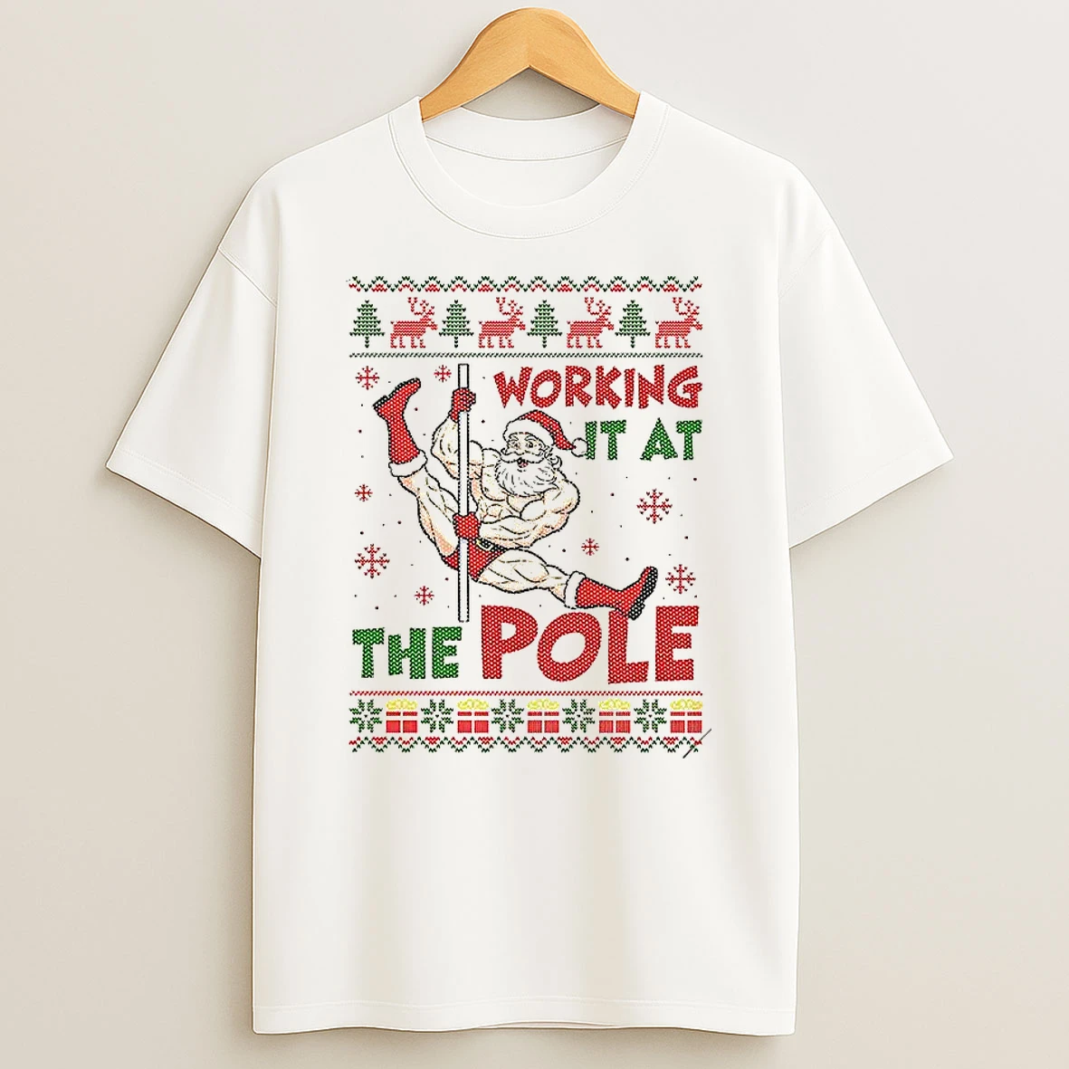 Santa Dancing Working It At The Pole Ugly Christmas T Shirt