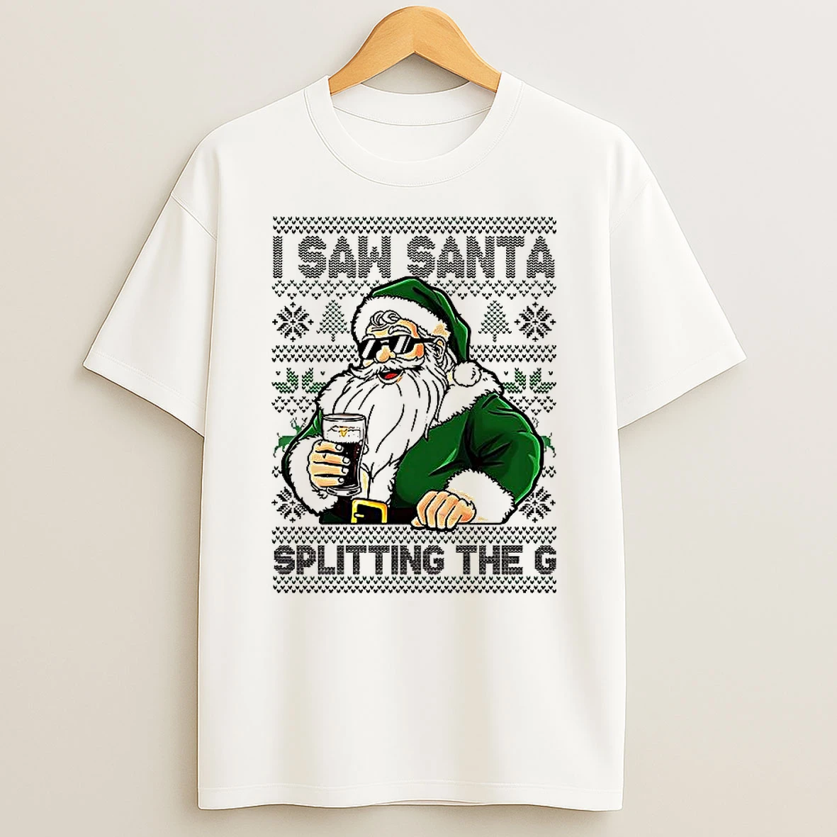 Santa Drinking Beer I Saw Santa Splitting The G Ugly Christmas T Shirt