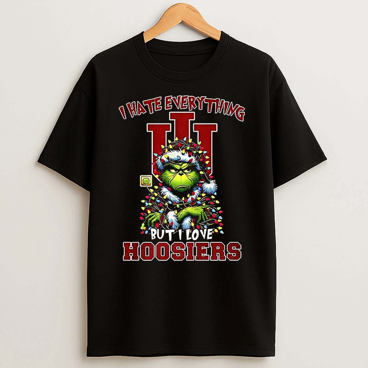 Santa Grinch I Hate Everything But I Love Indiana Hoosiers Merry Christmas T Shirt