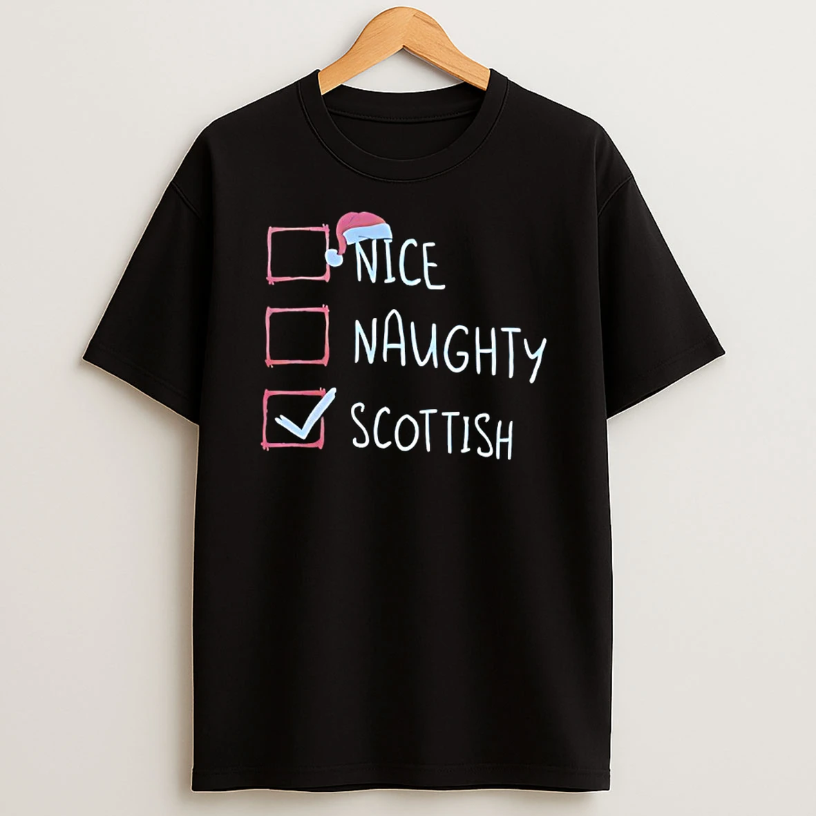 Santa Hat Nice Naughty Scottish Christmas T Shirt