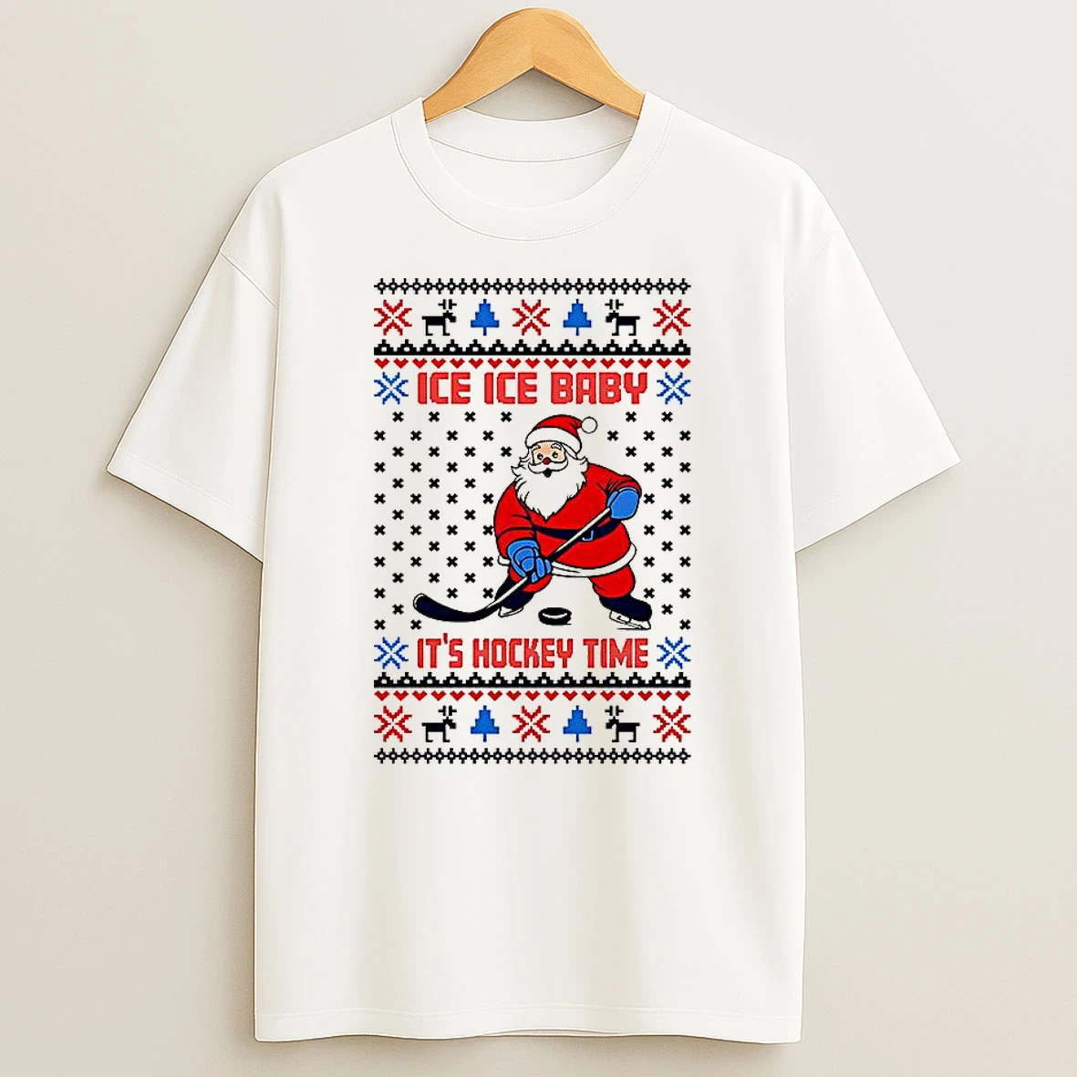 Santa Ice Ice Baby Its Hockey Time Ugly Christmas T Shirt