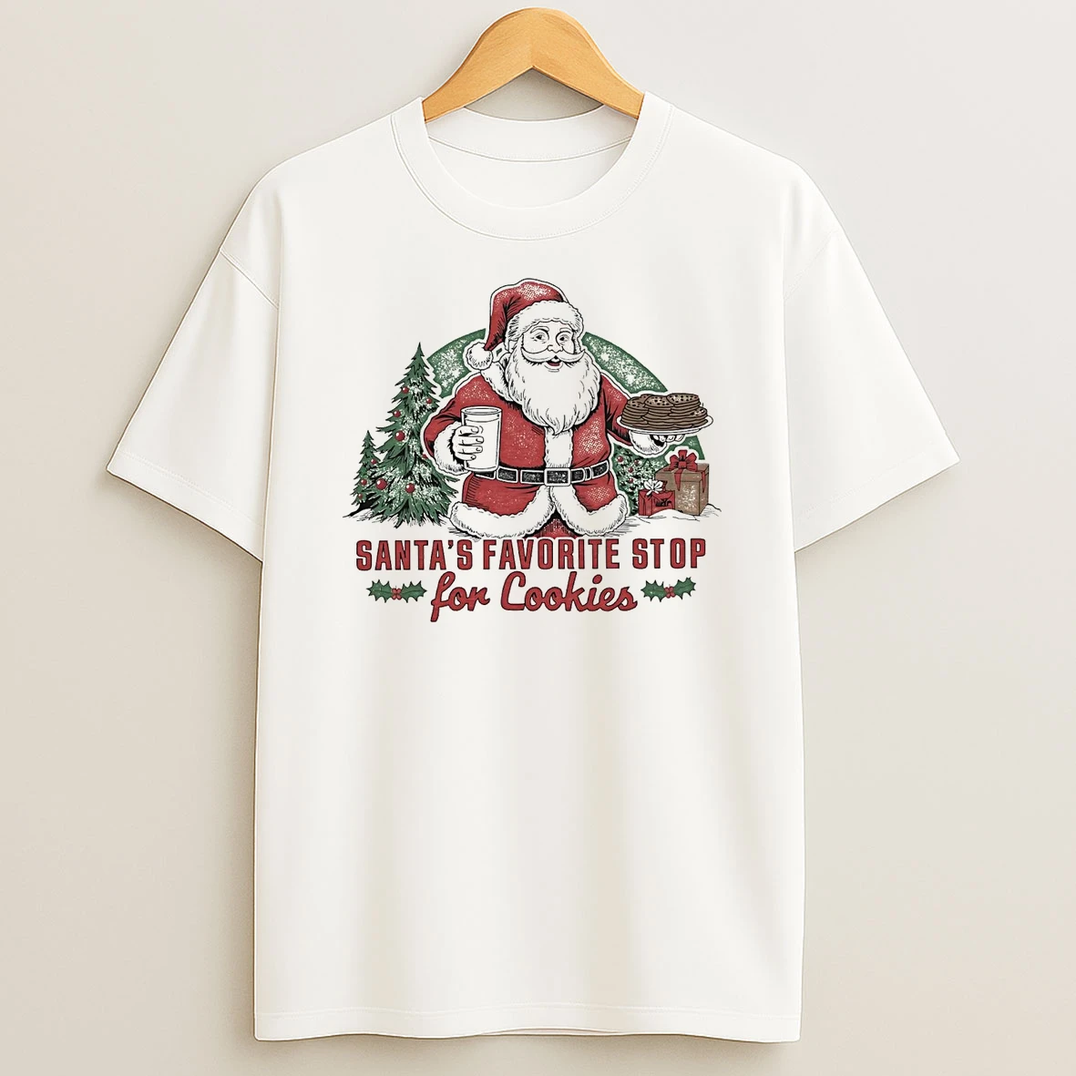 Santas Favorite Stop For Cookies Christmas T Shirt