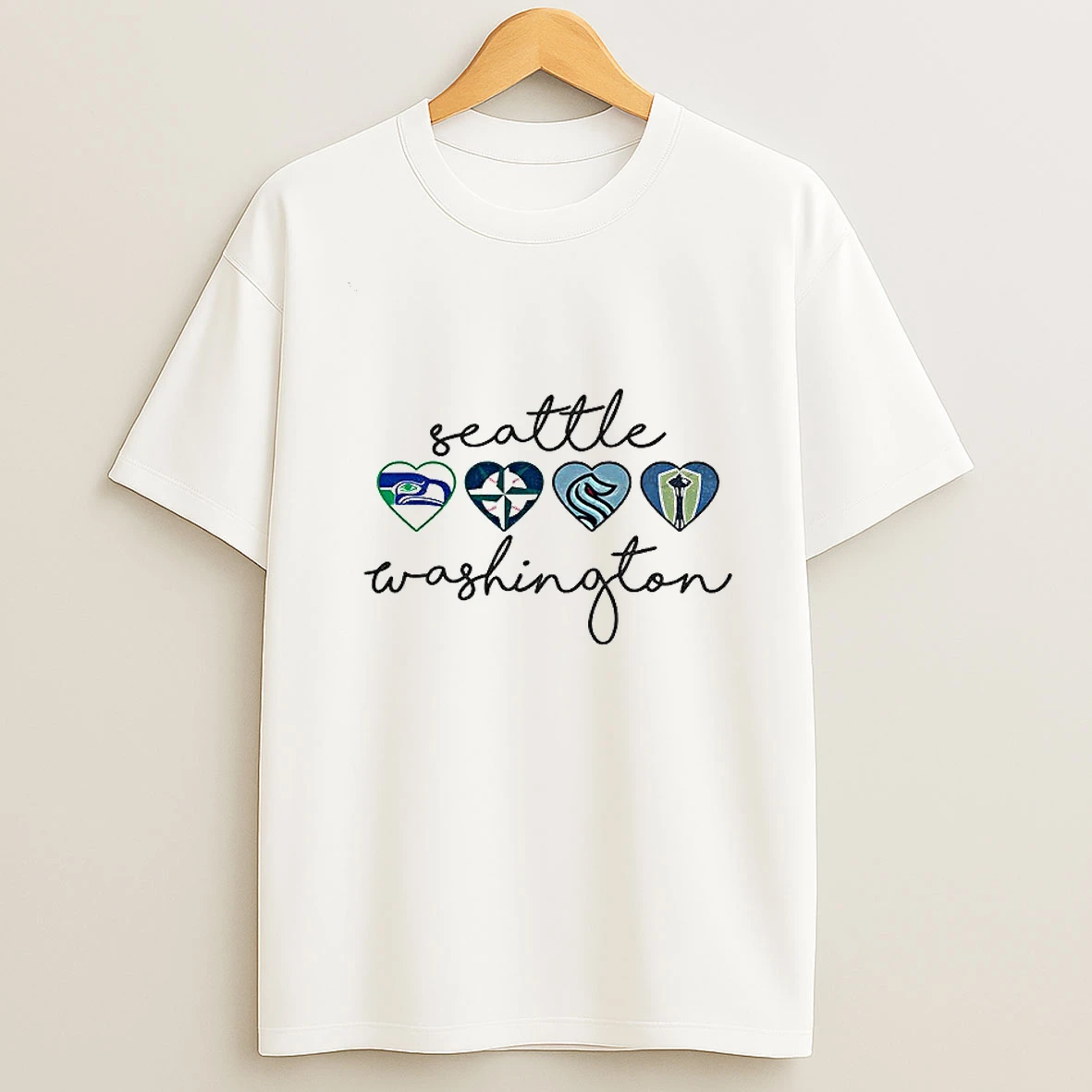 Seattle Hearts Sports Teams Graphic Seahawks Sounders Kraken Mariners T Shirt