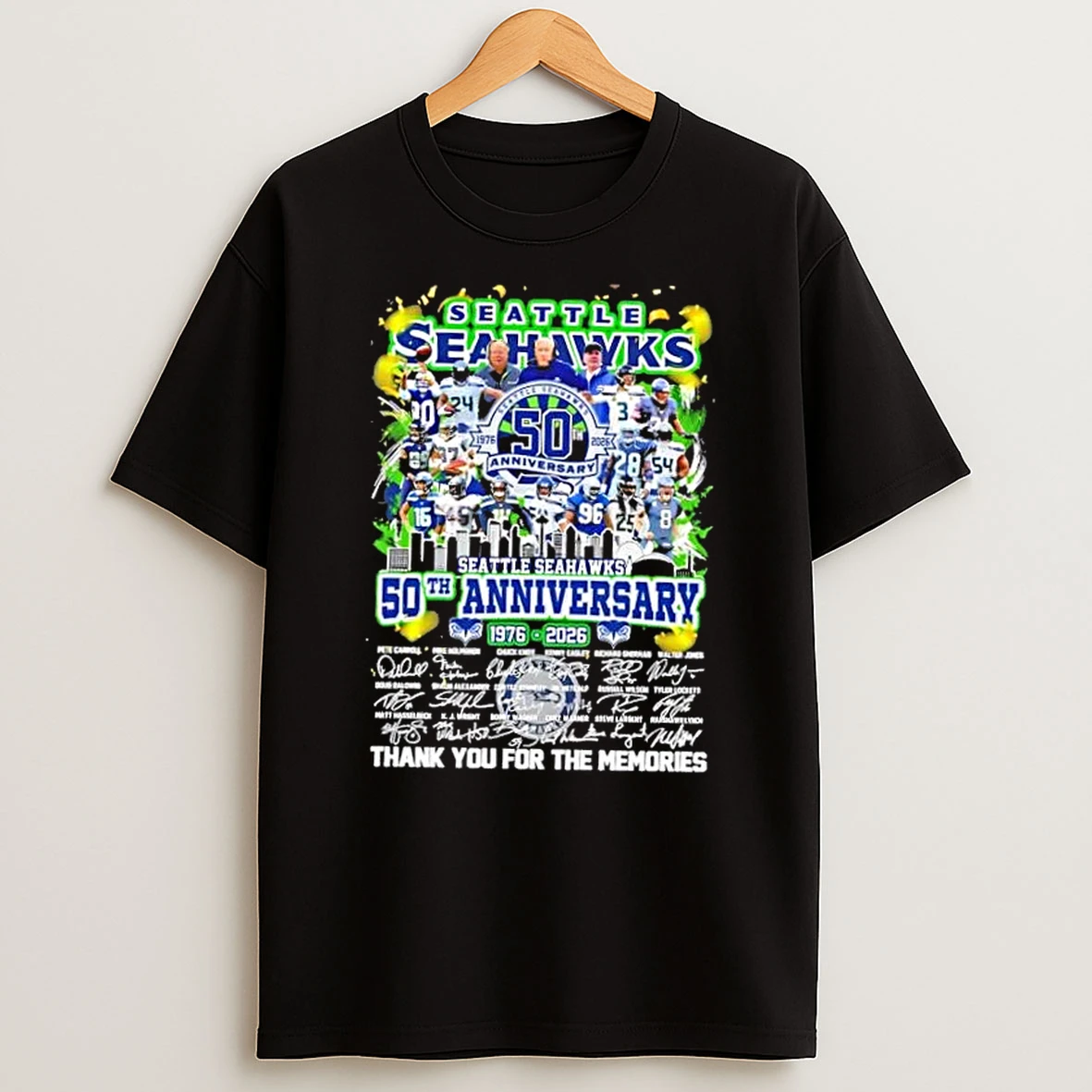 Seattle Seahawks 50th Anniversary 1976 2026 Legends Thank You For The Memories Signatures T Shirt
