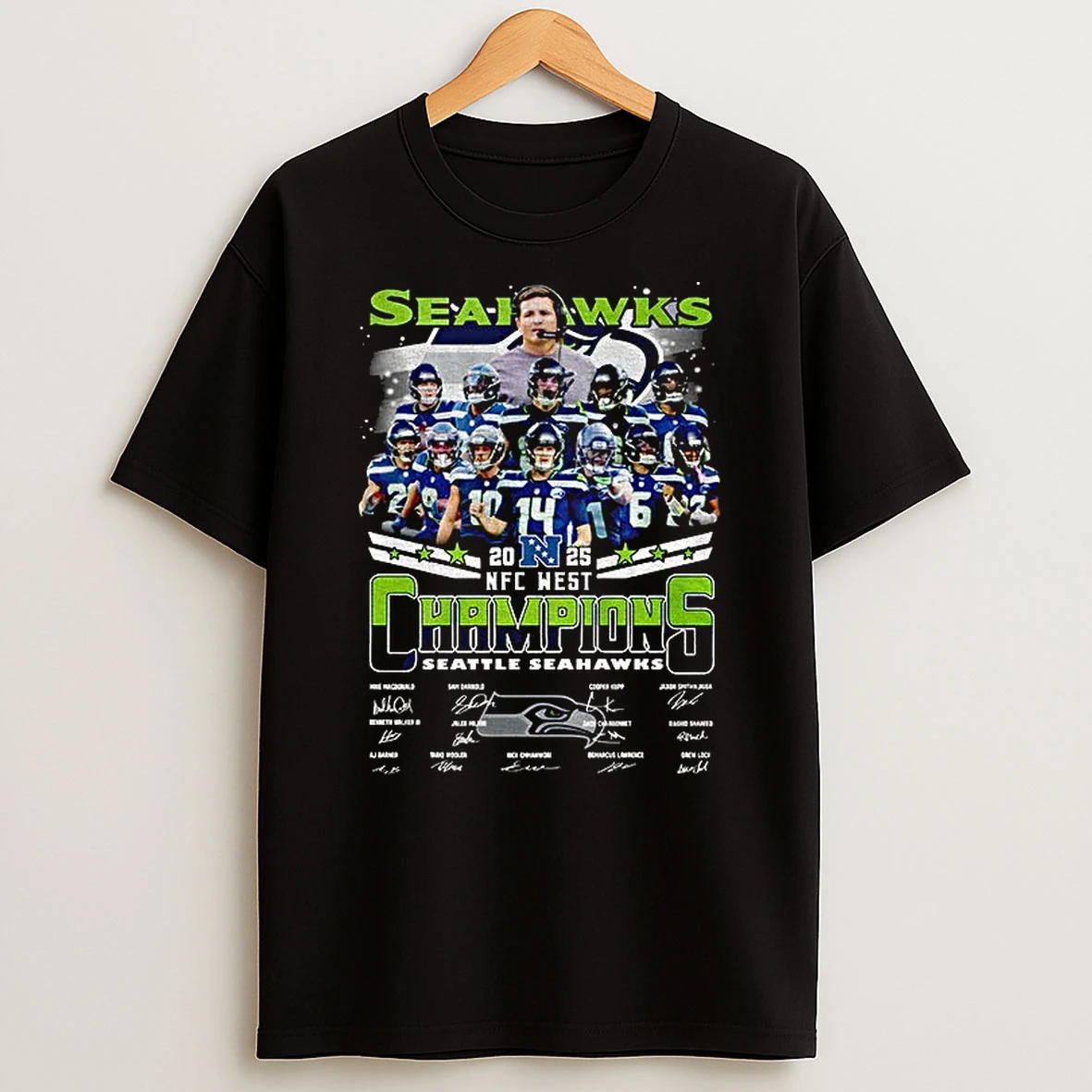 Seattle Seahawks Nfc West Champions 2025 Football Signatures T Shirt