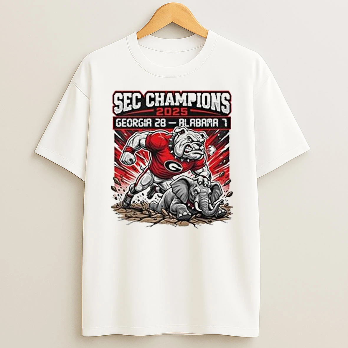 Sec Champions Georgia 28 Alabama 7 Mascot 2025 T Shirt