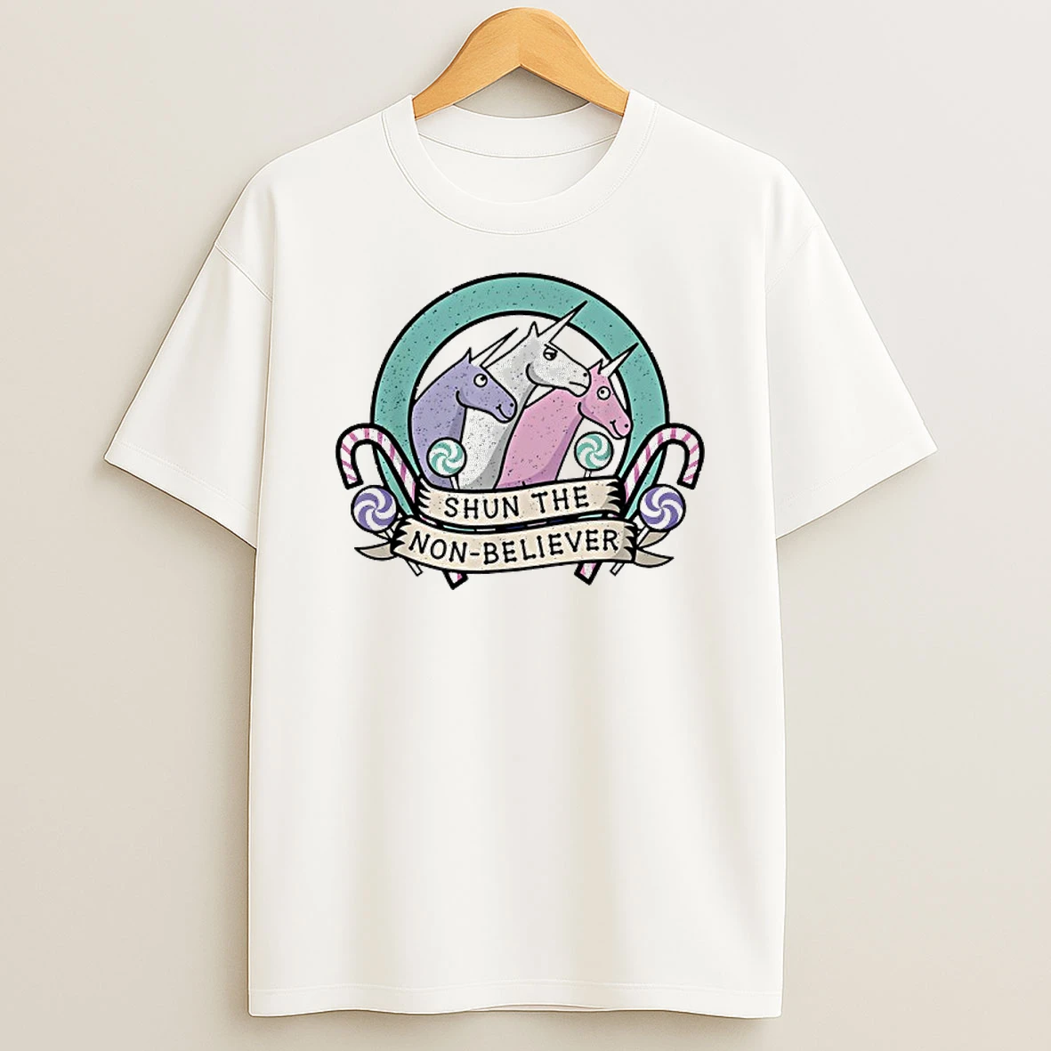 Shun The Non Believers Unicorn Candy T Shirt