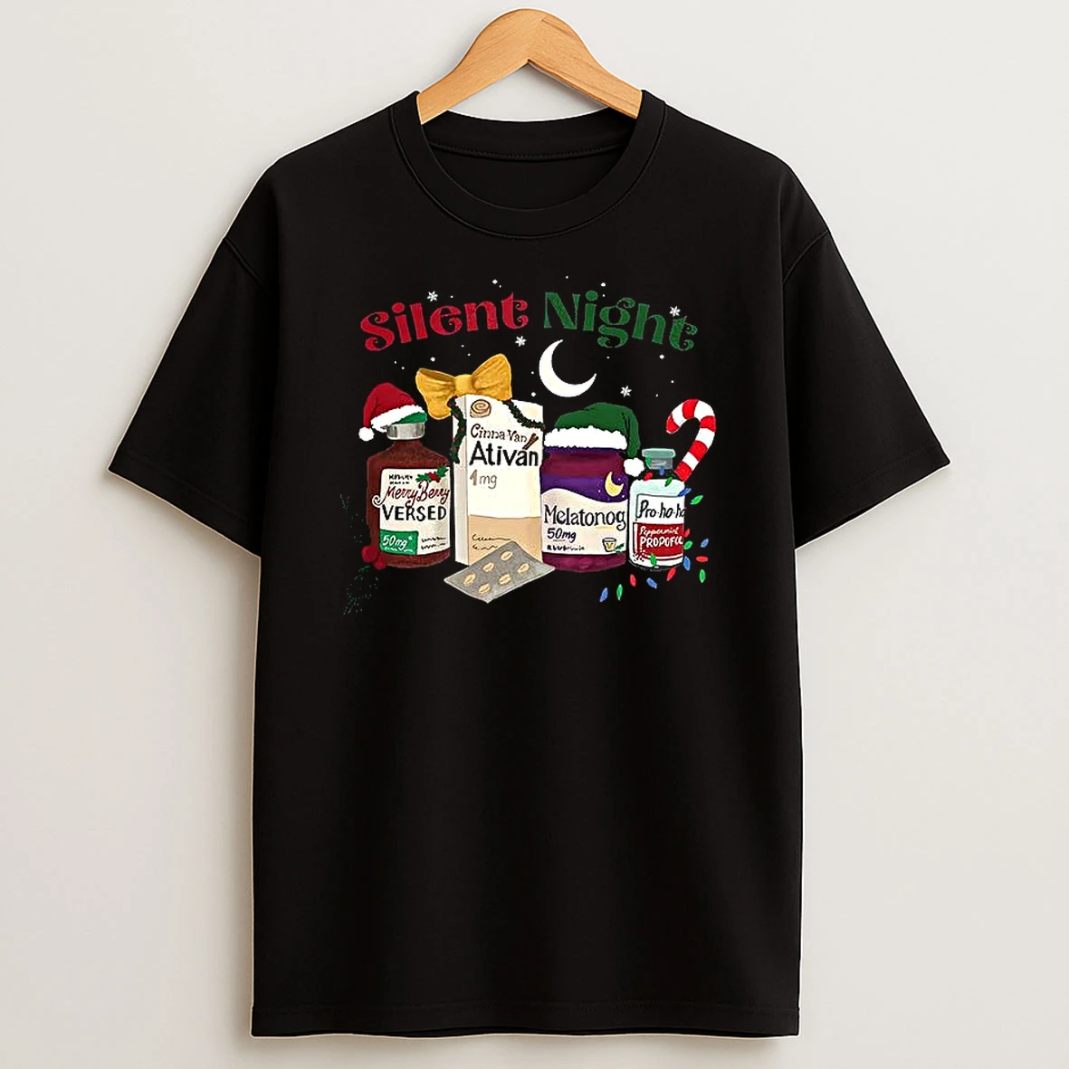 Silent Night Merry Bevy Drug Christmas T Shirt
