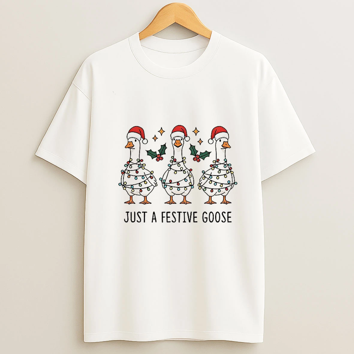 Silly Goose Santa Hat Just A Festive Goose Merry Christmas T Shirt
