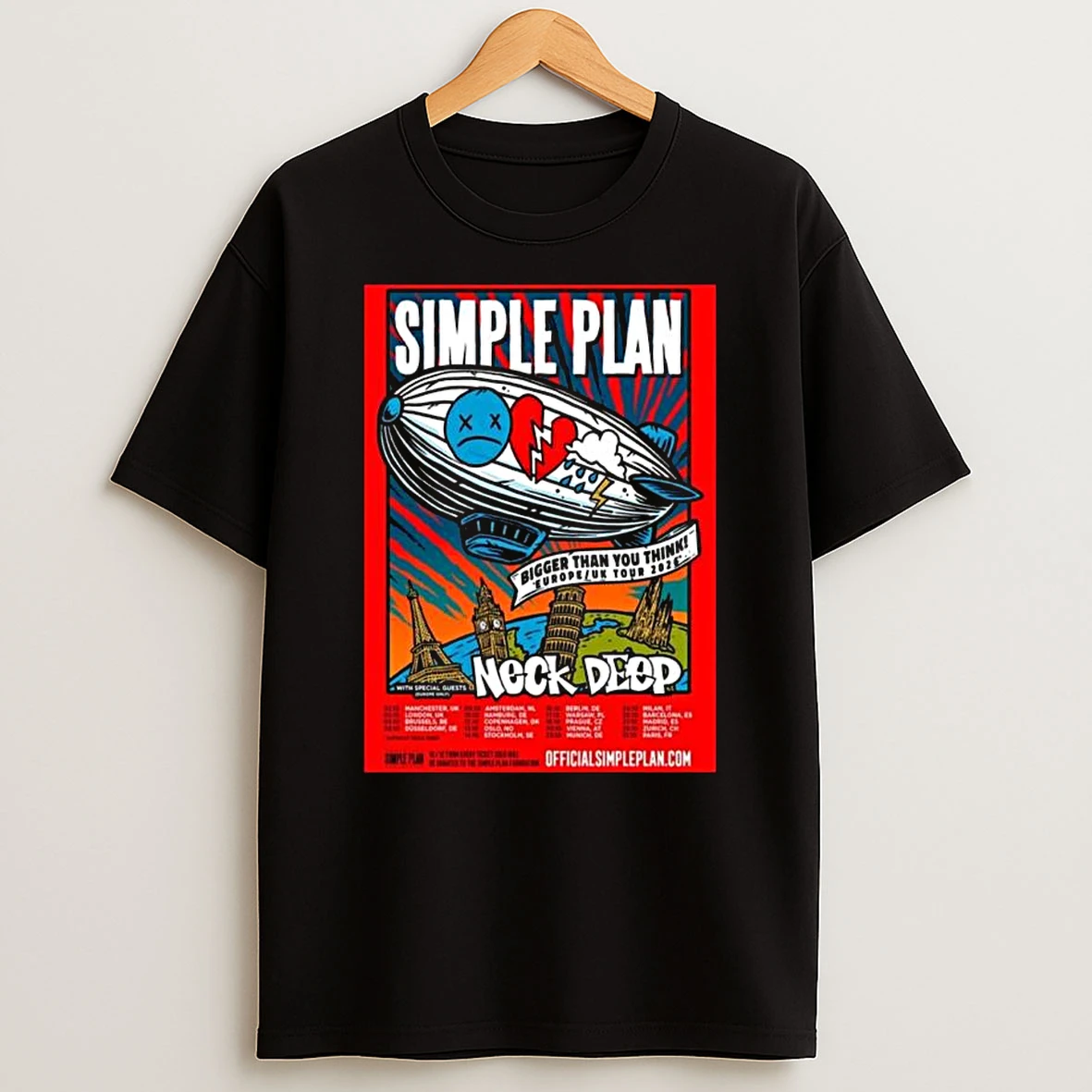Simple Plan Bigger Than You Think Europe And Uk Tour 2026 With Special Guests Neck Deep Schedule Dates List T Shirt