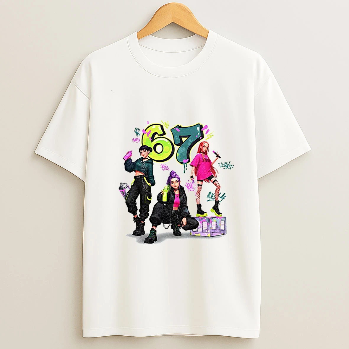Six Seven 6 7 Meme Graffiti Kpop Huntrix Girls Band T Shirt