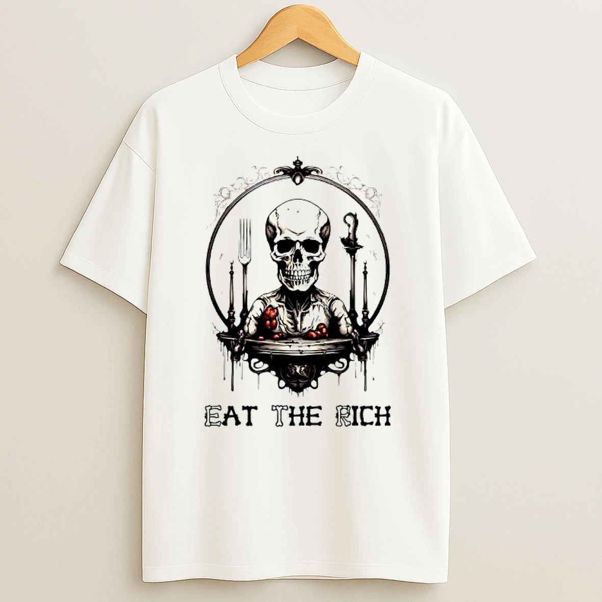 Skeleton Eat The Rich Graphic T Shirt