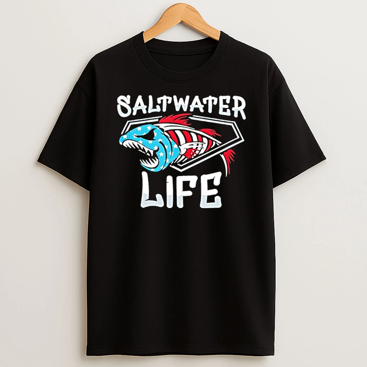 Skeleton Fish Saltwater Life 4th Of July Boat T Shirt