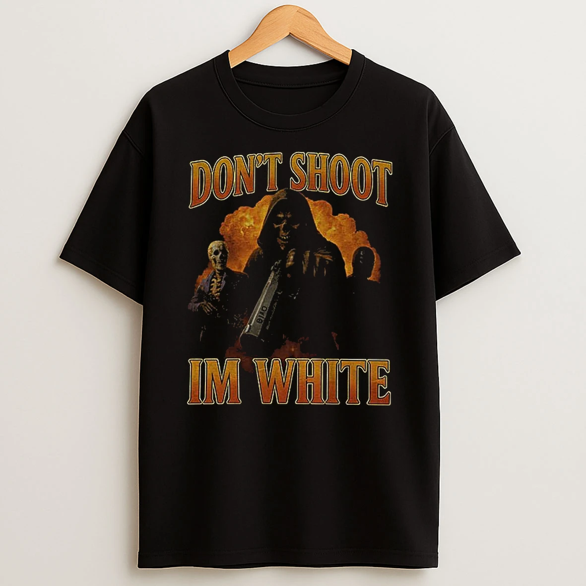 Skeleton Gun Dont Shoot Im White Meme T Shirt