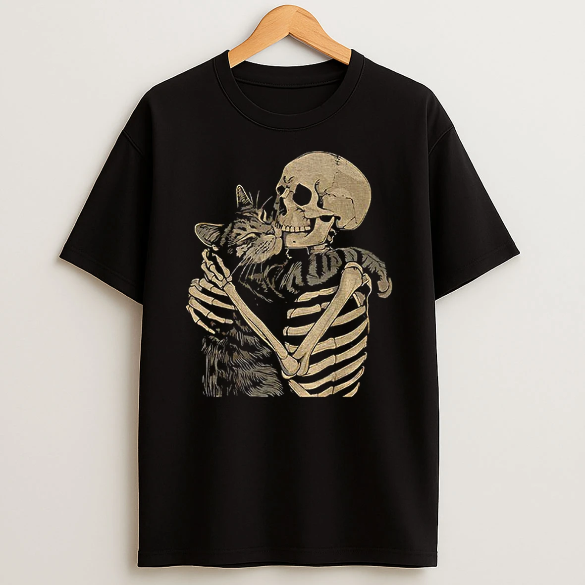Skeleton Hugging Cat Gothic Cat T Shirt