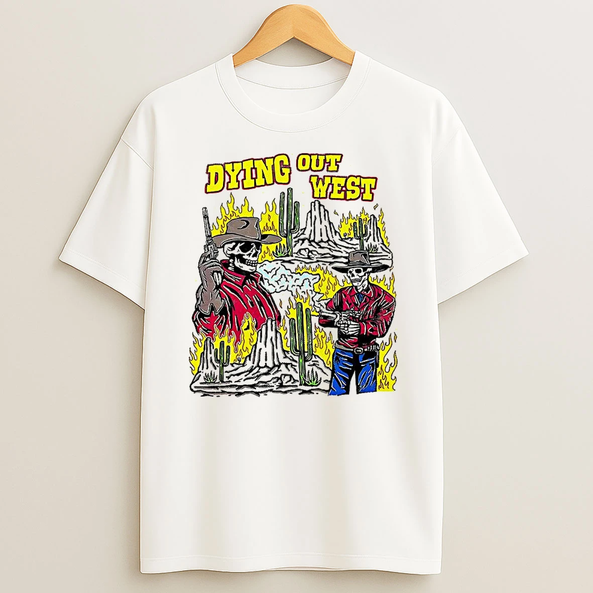 Skeleton Dying Out West T Shirt
