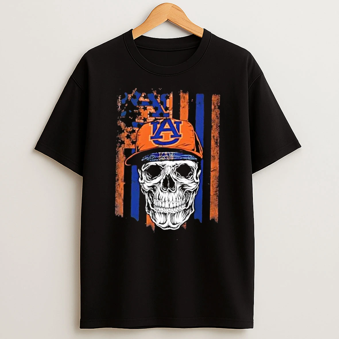 Skull Wearing A Cap Auburn Tigers Us Flag T Shirt