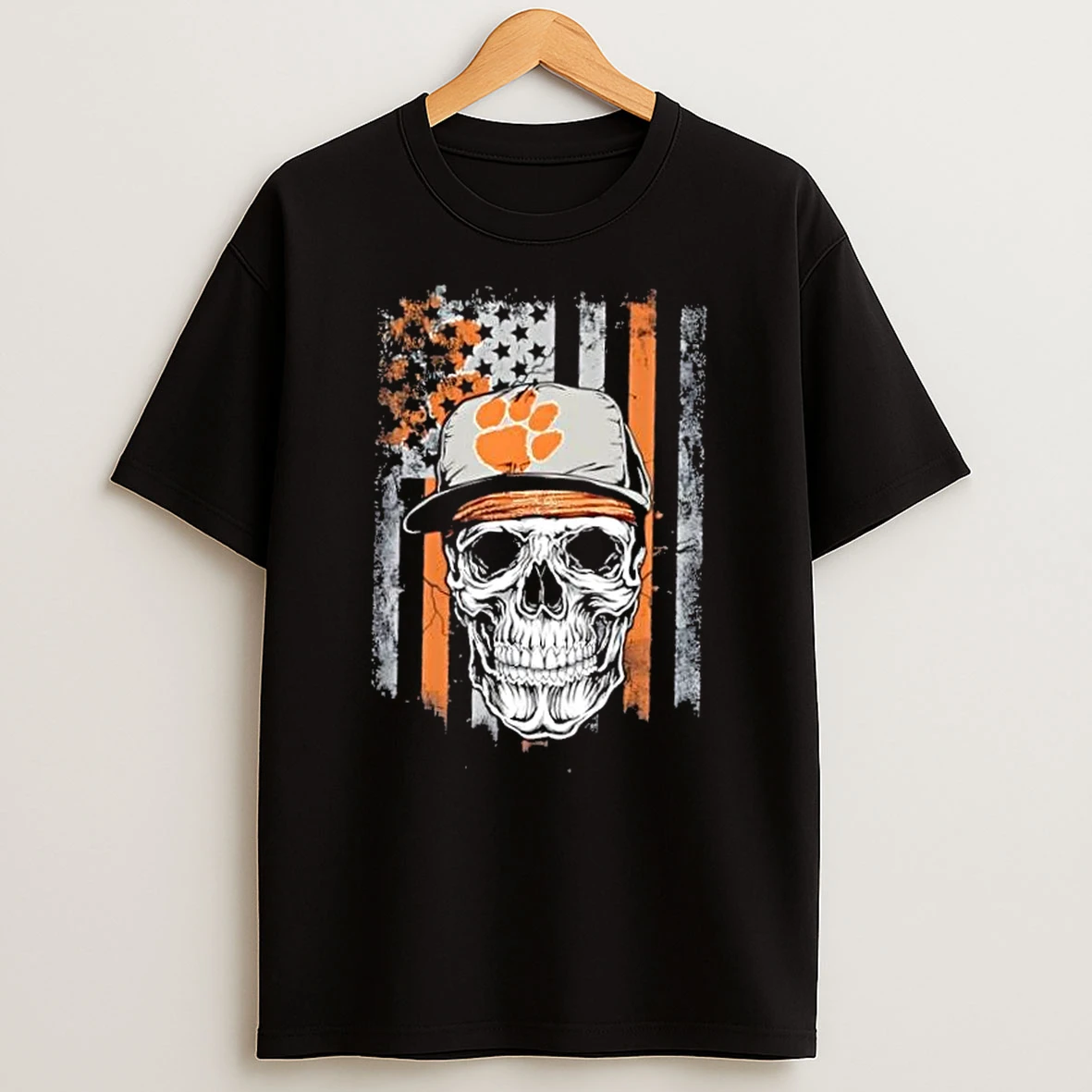 Skull Wearing A Cap Clemson Tigers Us Flag T Shirt