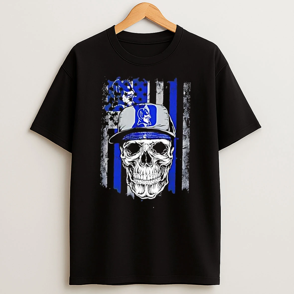 Skull Wearing A Cap Duke Blue Devils Us Flag T Shirt