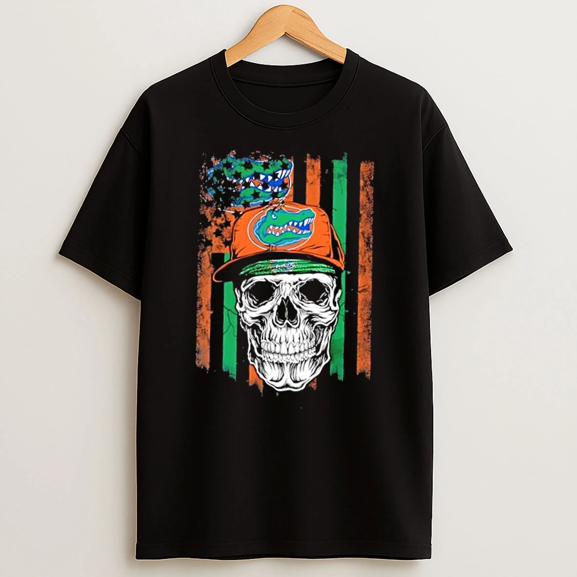 Skull Wearing A Cap Florida Gators Us Flag T Shirt