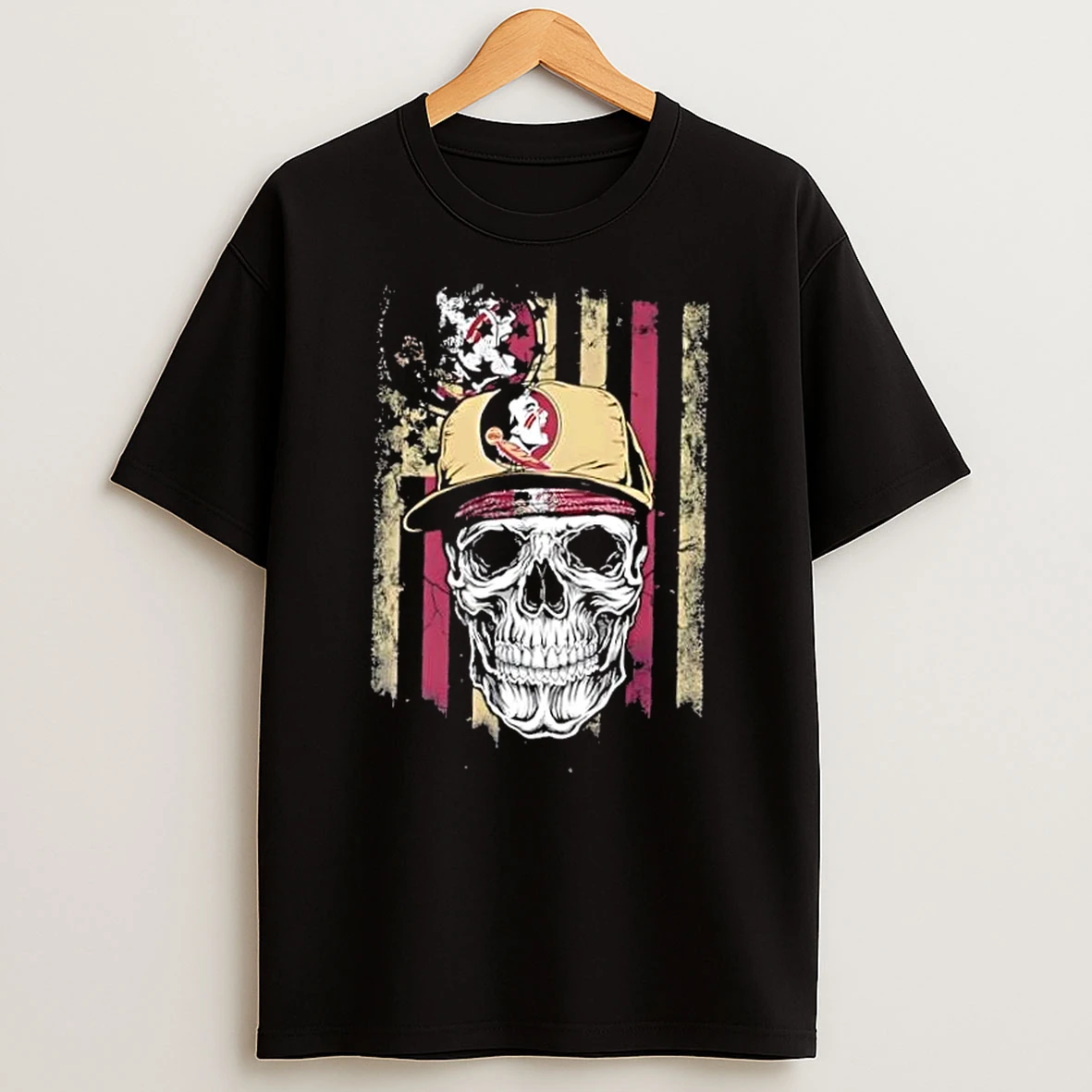 Skull Wearing A Cap Florida State Seminoles Us Flag T Shirt
