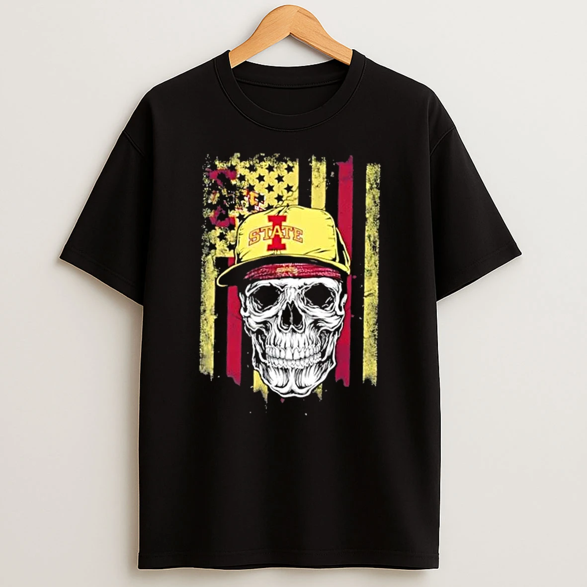 Skull Wearing A Cap Iowa State Cyclones Us Flag T Shirt