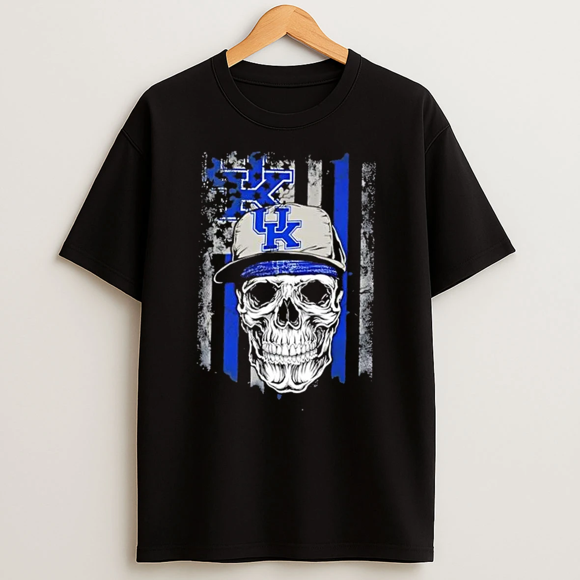 Skull Wearing A Cap Kentucky Wildcats Us Flag T Shirt