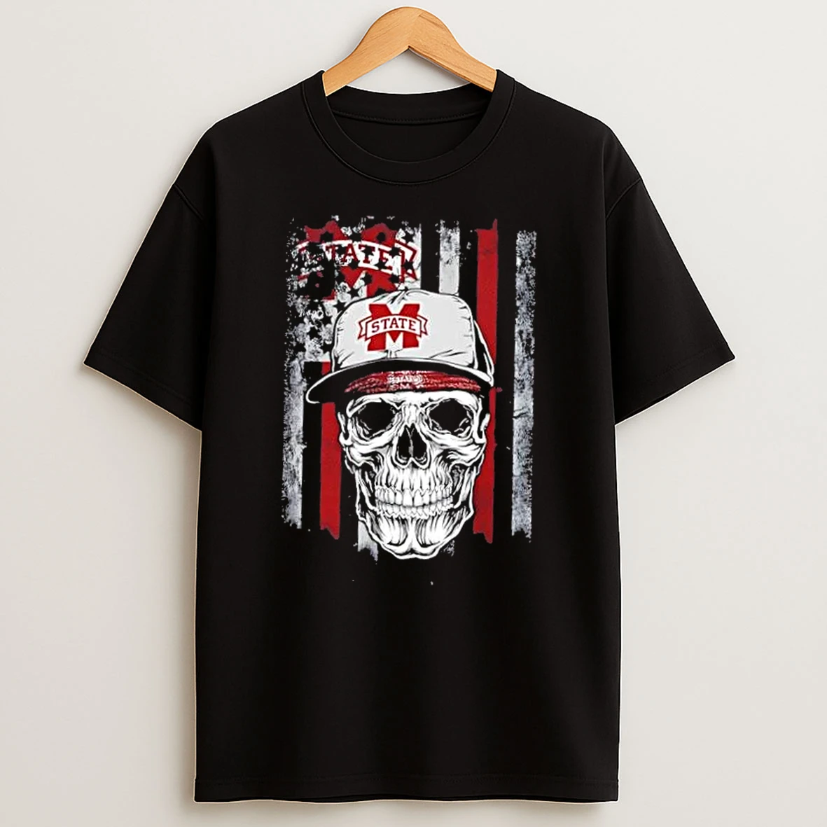 Skull Wearing A Cap Mississippi State Bulldogs Us Flag T Shirt