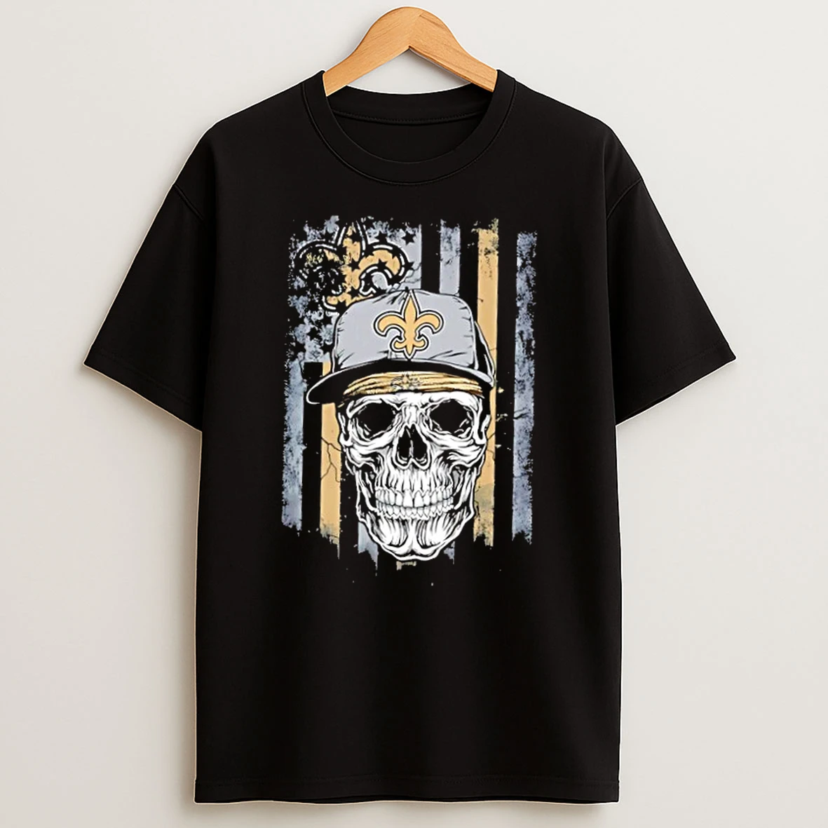 Skull Wearing A Cap New Orleans Saints Us Flag T Shirt