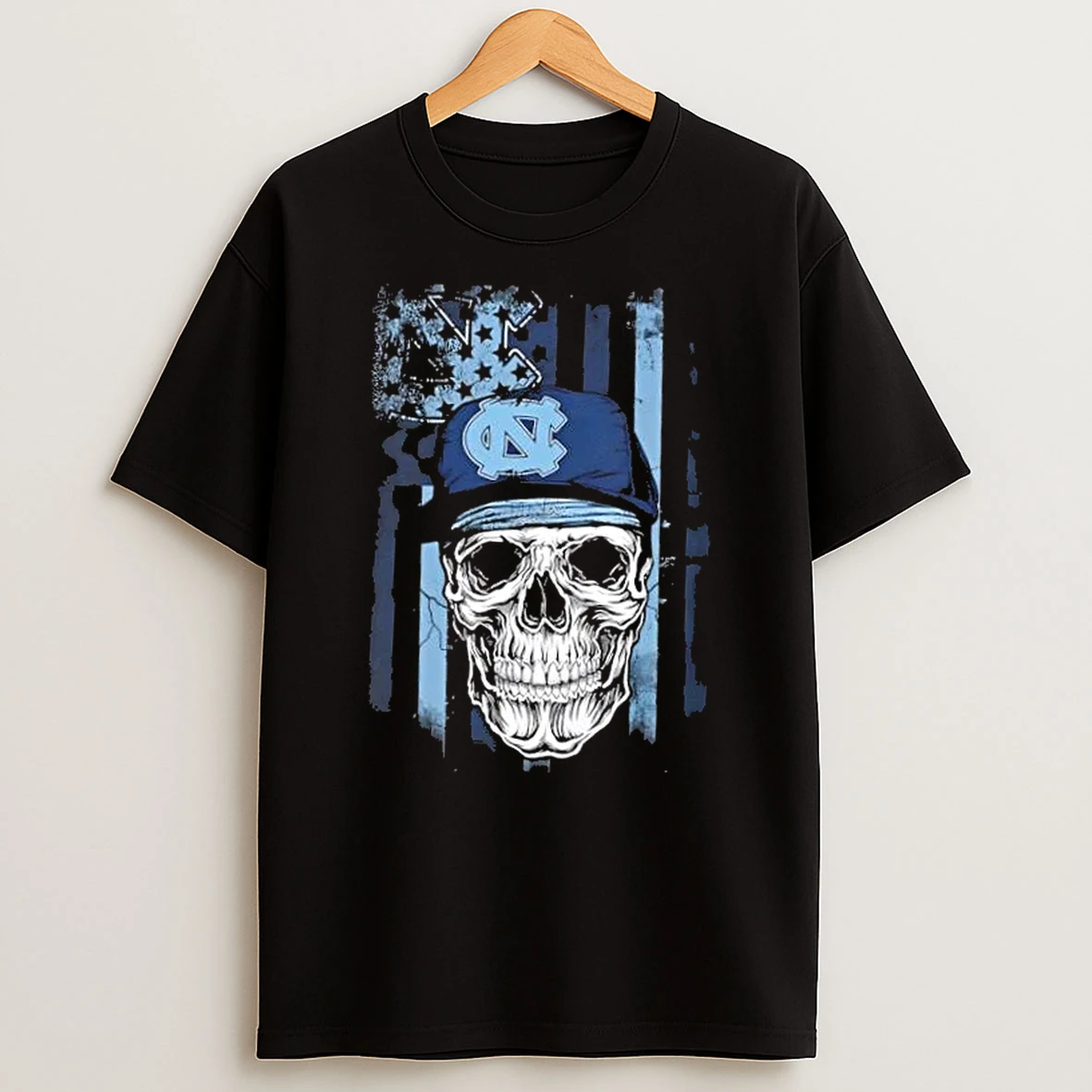 Skull Wearing A Cap North Carolina Tar Heels Us Flag T Shirt