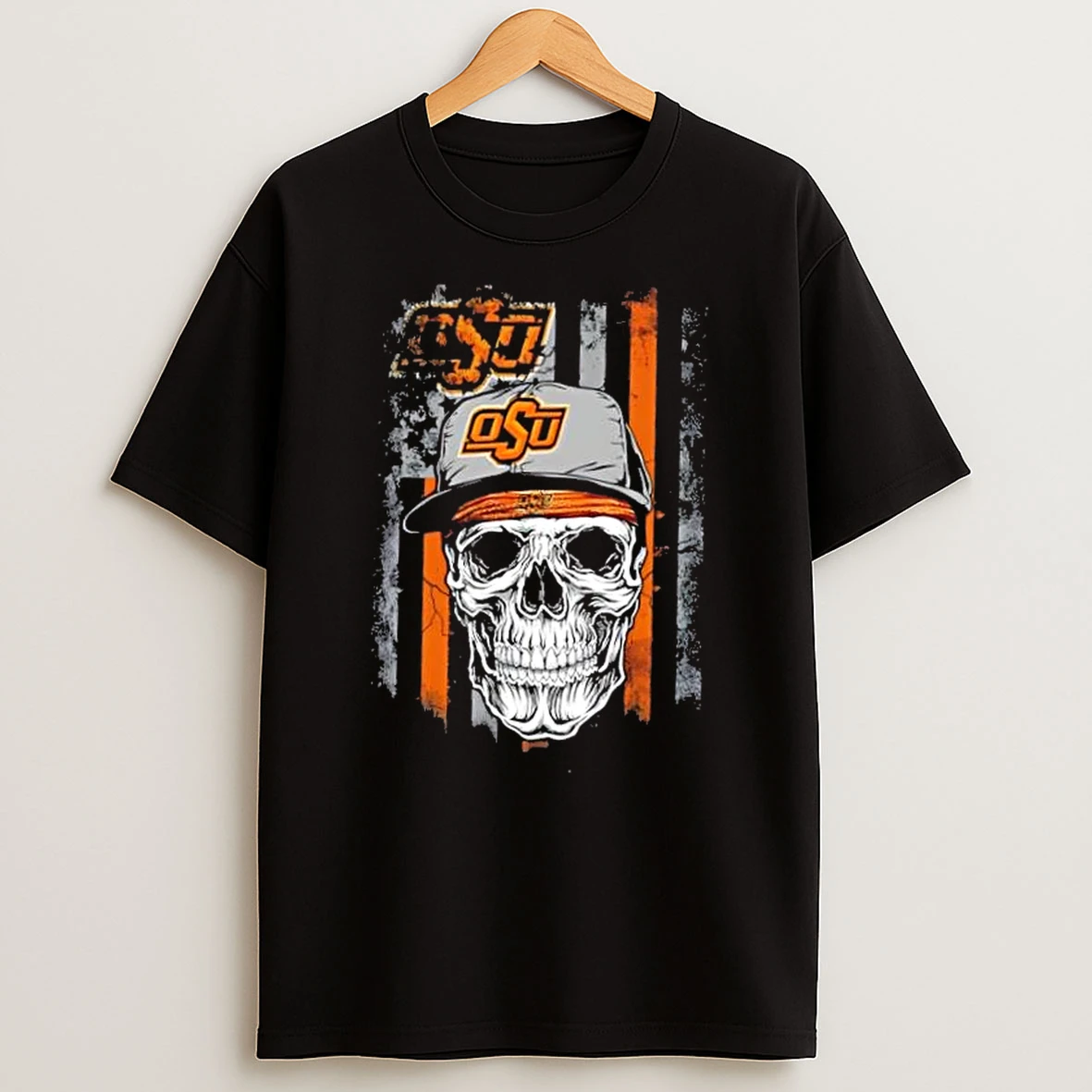 Skull Wearing A Cap Oklahoma State Cowboys Us Flag T Shirt