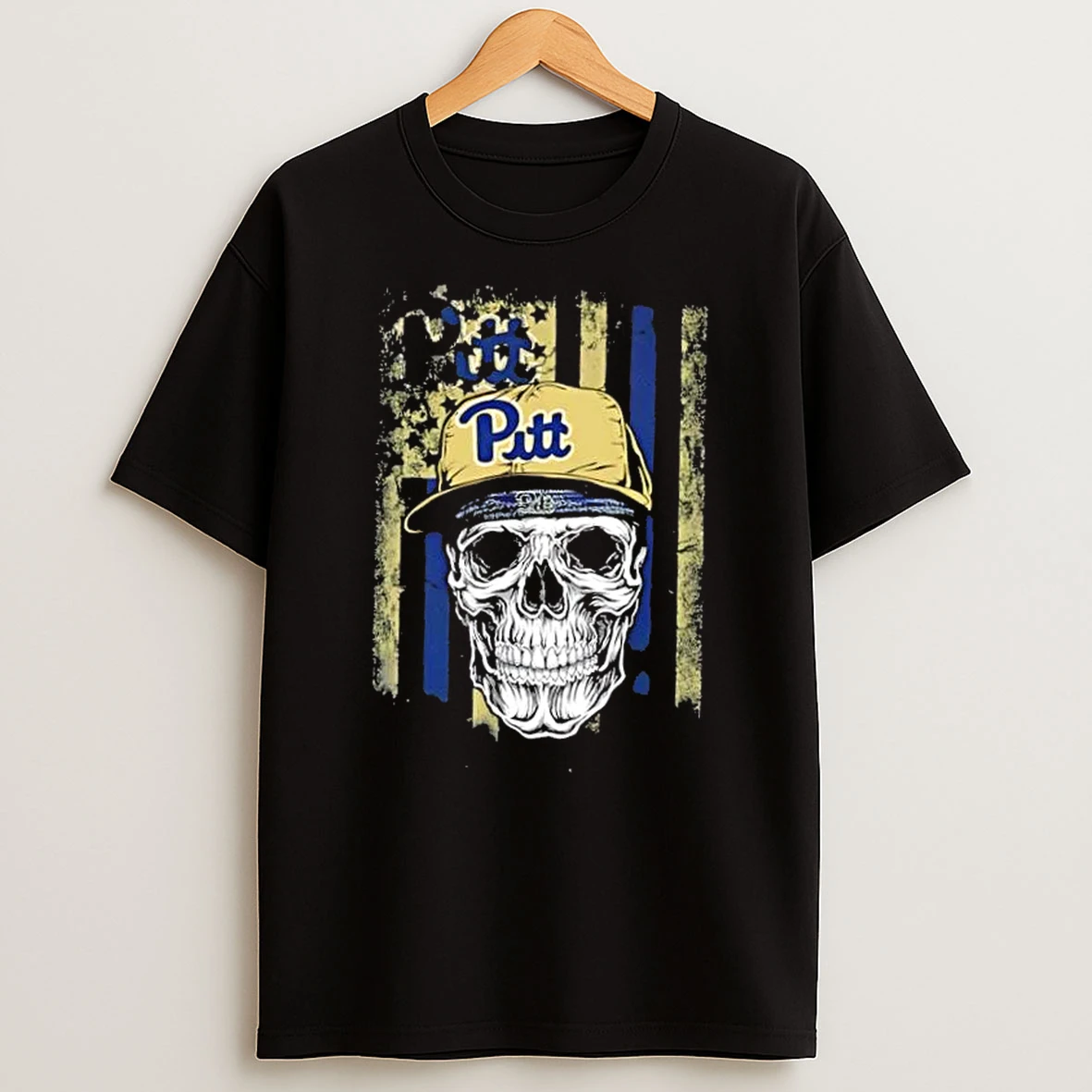 Skull Wearing A Cap Pittsburgh Panthers Us Flag T Shirt