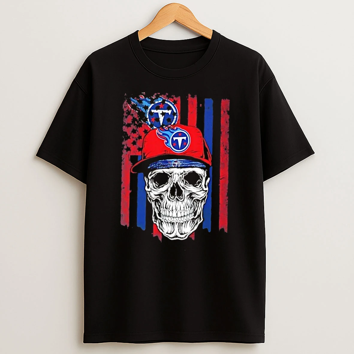 Skull Wearing A Cap Tennessee Titans Us Flag T Shirt