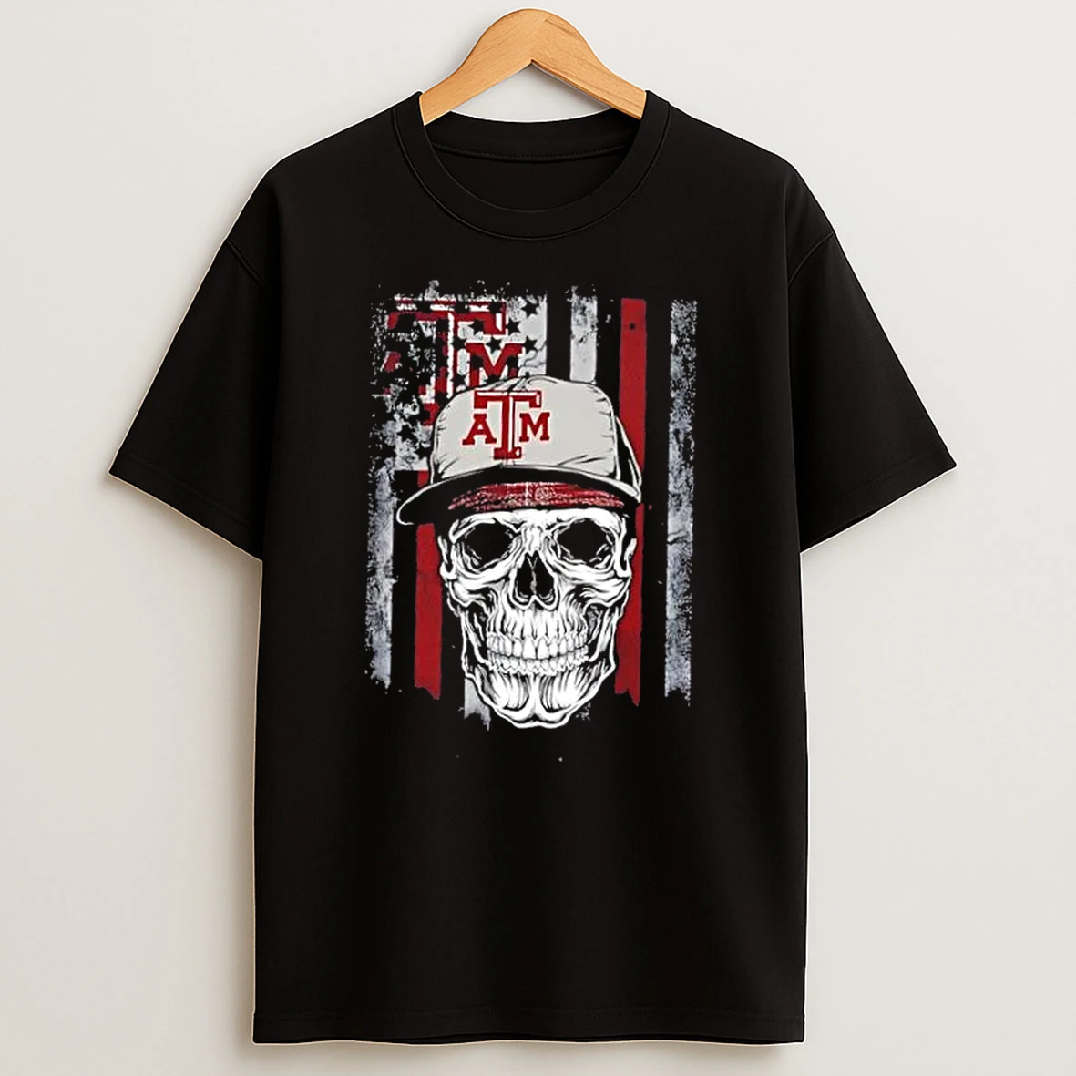 Skull Wearing A Cap Texas Am Aggies Us Flag T Shirt