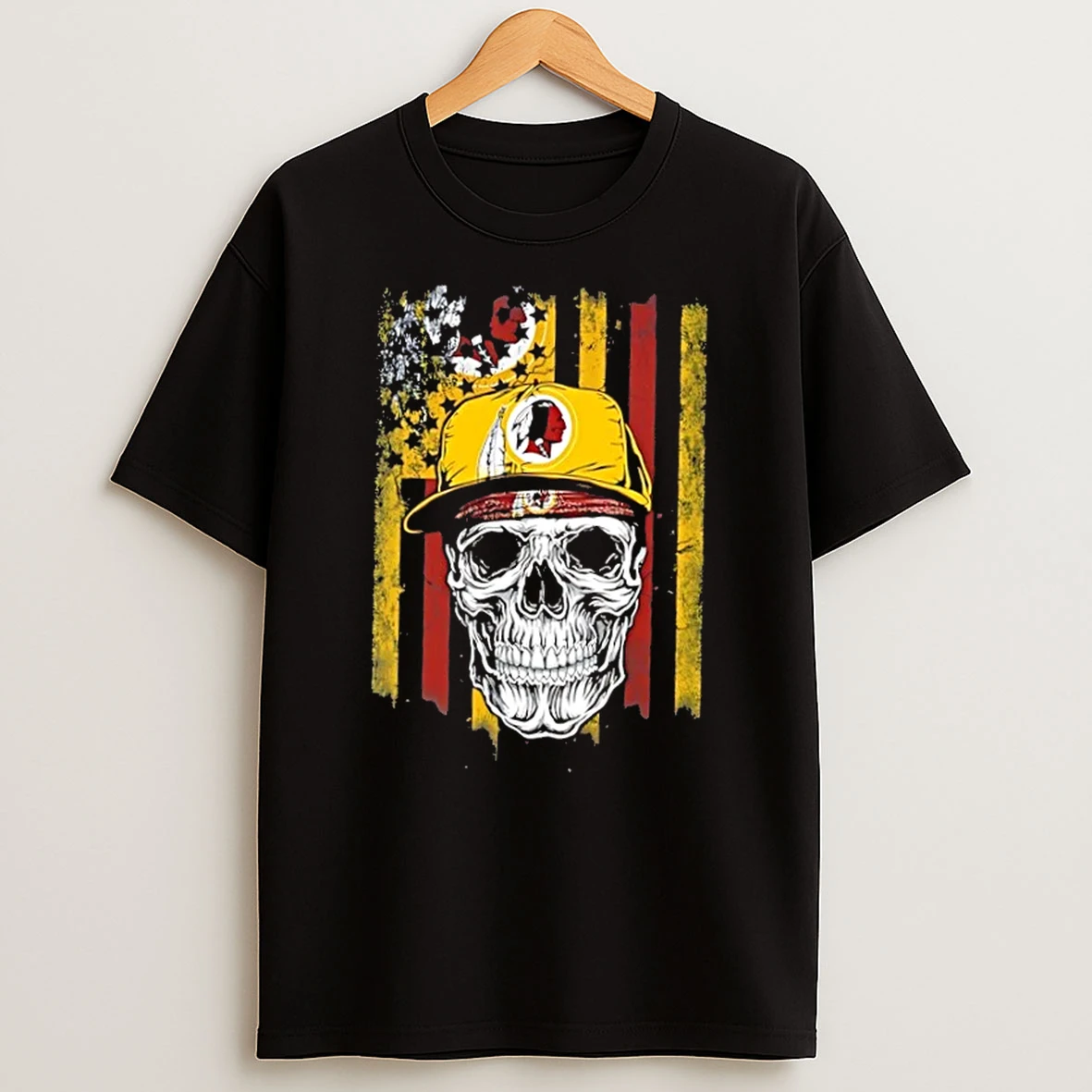 Skull Wearing A Cap Washington Redskins Us Flag T Shirt