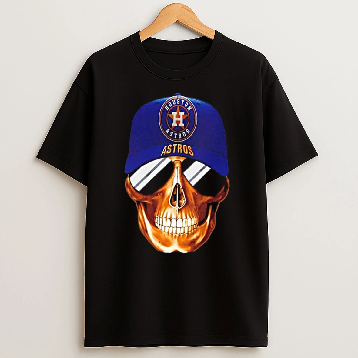 Skull Wearing A Cap Houston Astros And Smiling With Fans T Shirt