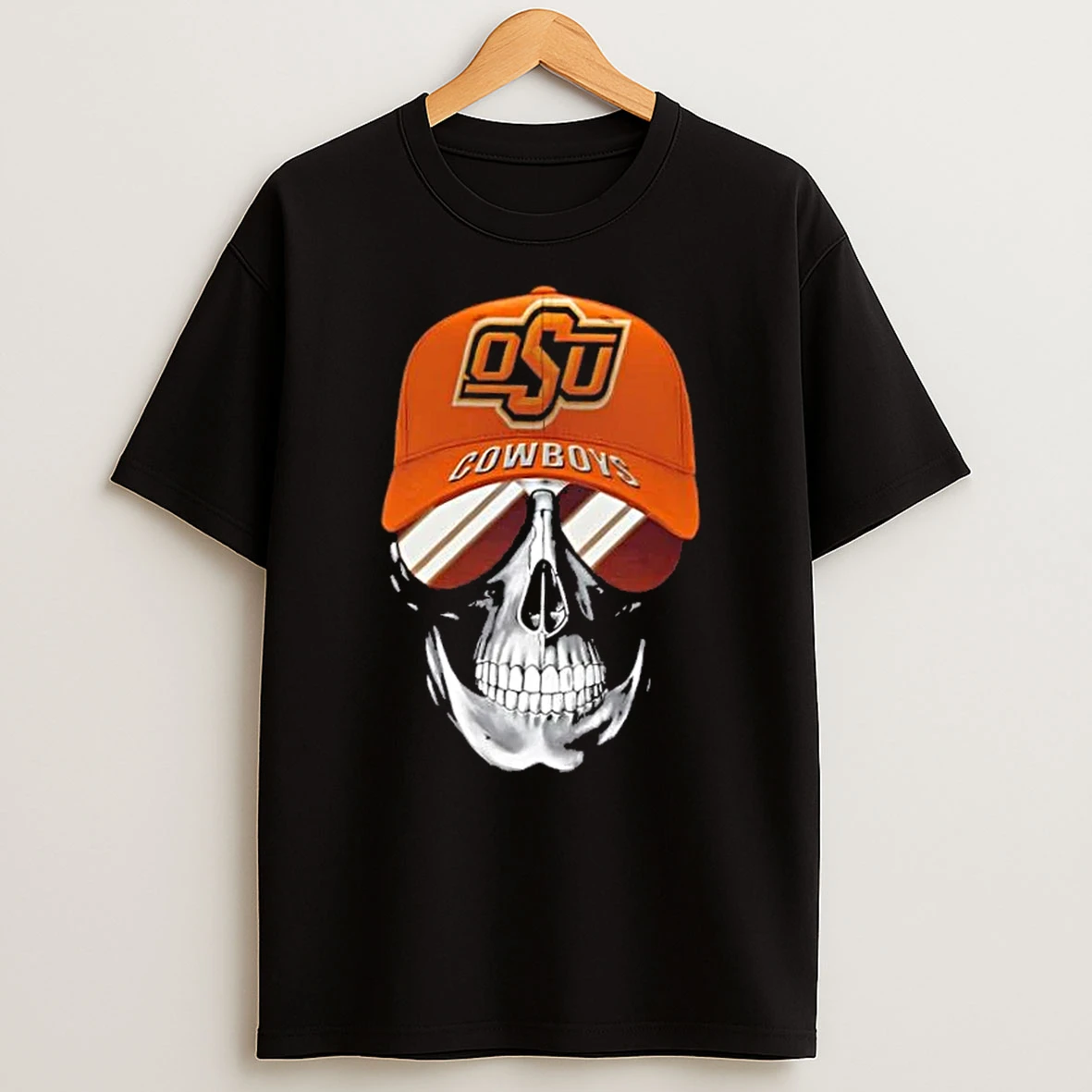 Skull Wearing A Cap Oklahoma State Cowboys And Smiling With Fans T Shirt