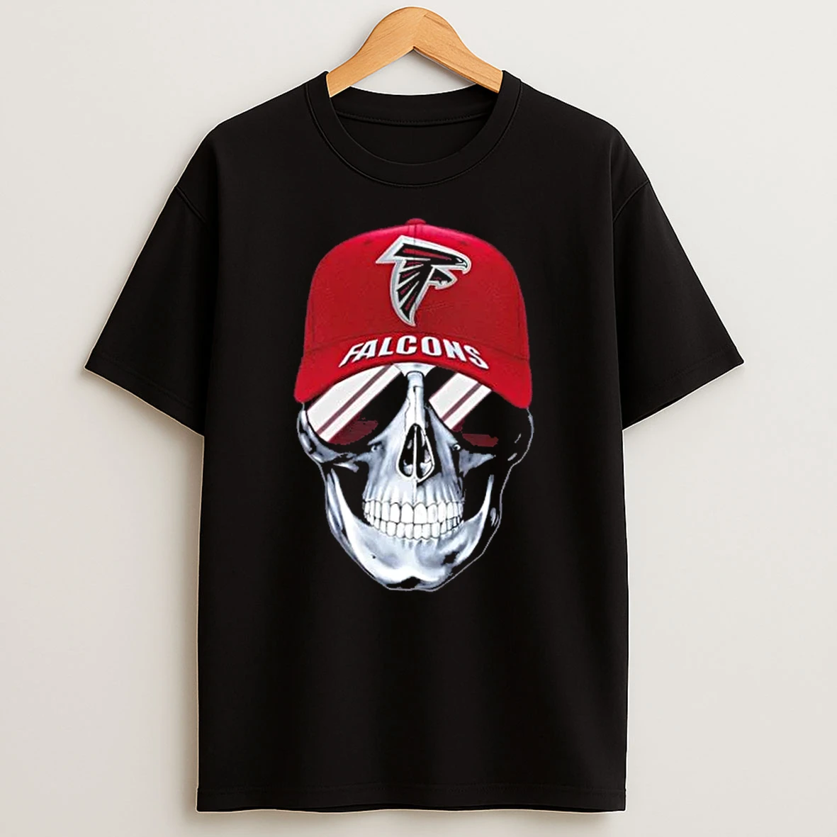 Skull Wearing A Cap And Smile Atlanta Falcons Fans T Shirt