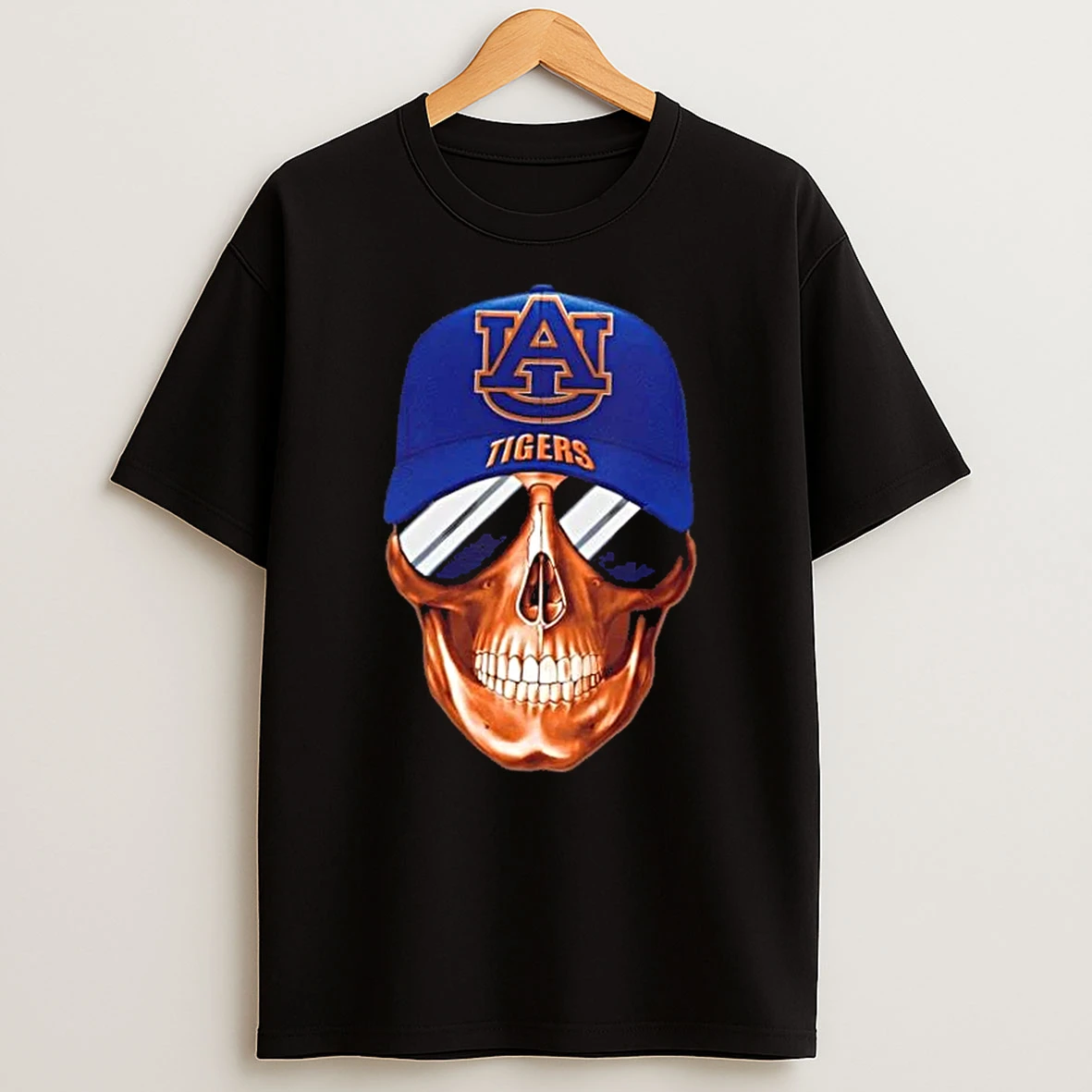 Skull Wearing A Cap And Smile Auburn Tigers Fans T Shirt