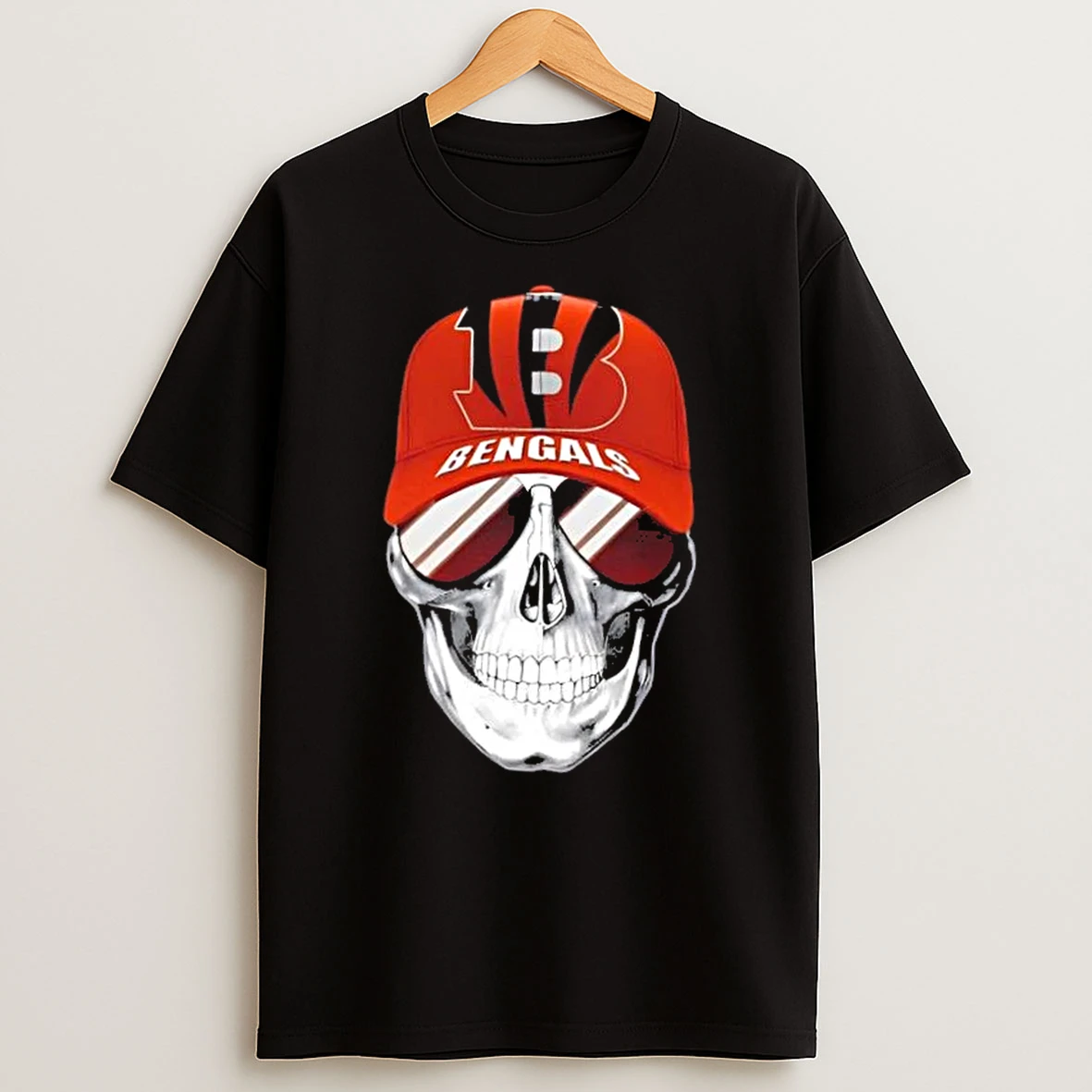 Skull Wearing A Cap And Smile Cincinnati Bengals Fans T Shirt