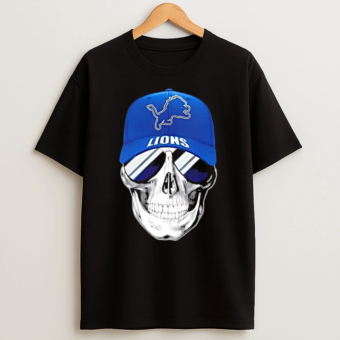 Skull Wearing A Cap And Smile Detroit Lions Fans T Shirt