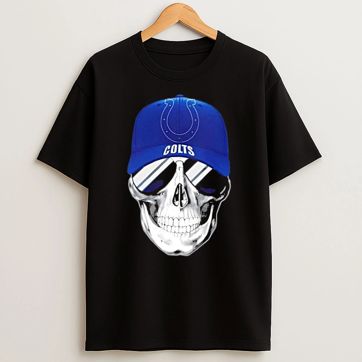 Skull Wearing A Cap And Smile Indianapolis Colts Fans T Shirt