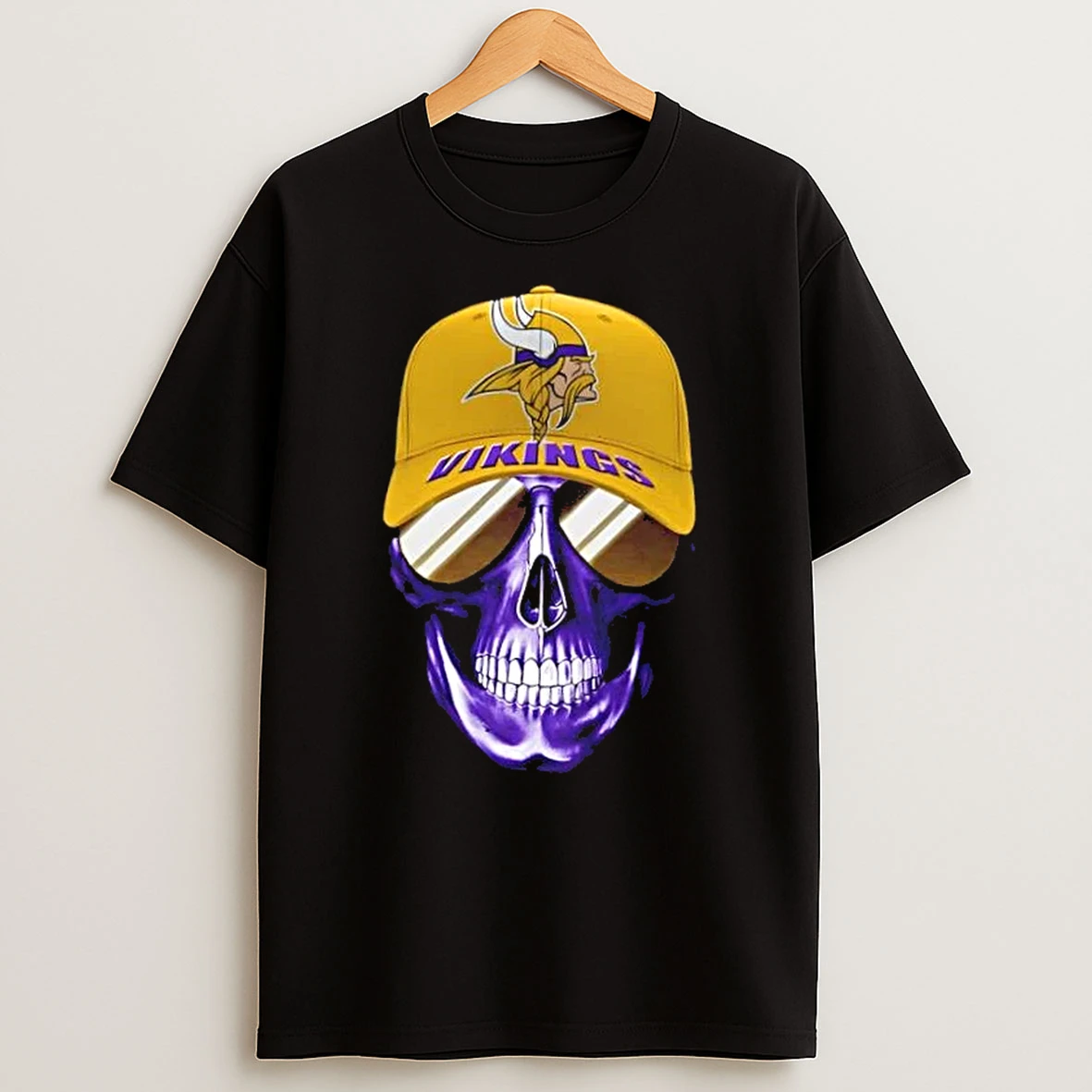 Skull Wearing A Cap And Smile Minnesota Vikings Fans T Shirt