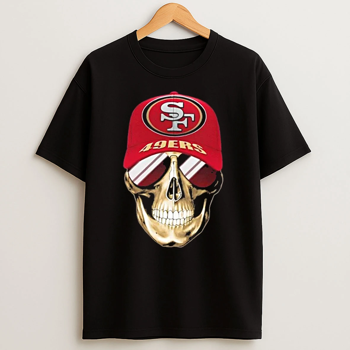 Skull Wearing A Cap And Smile San Francisco 49ers Fans T Shirt