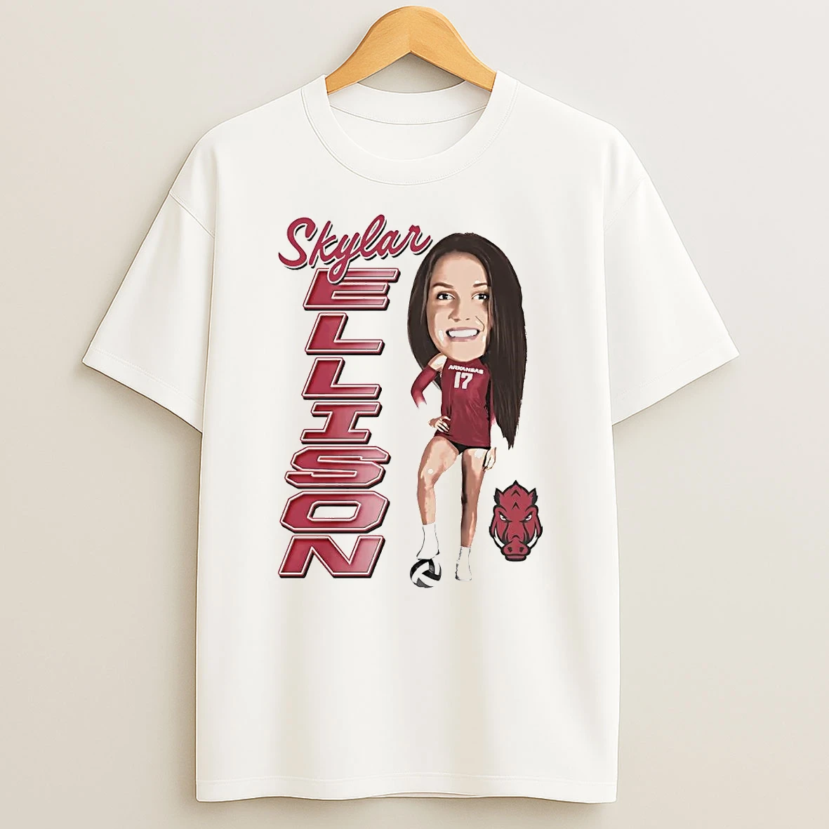 Skylar Ellison Big Head Caricature Arkansas T Shirt